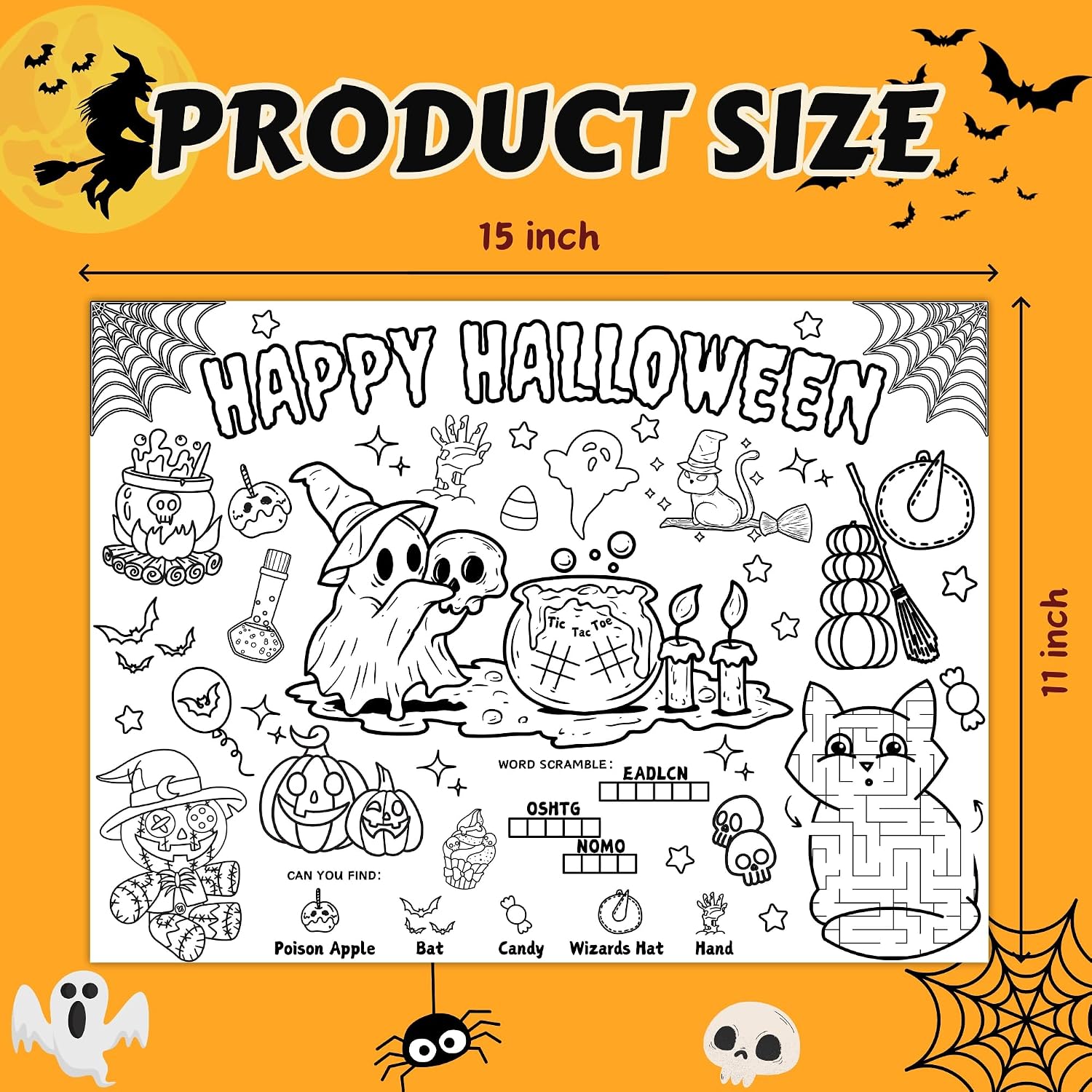 45 pcs Halloween Coloring Placemats Halloween Crafts for Kids Ghost Disposable Placemats Coloring Activity Party Favors Supplies Decorations School Party image 2