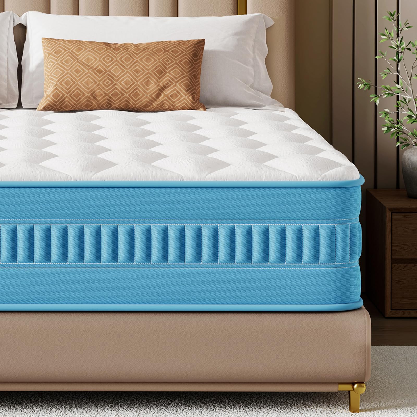 Niqooia Double Mattresses 10 Inch Firm Double Bed Mattress, Zoned Coil Pocket Sprungs & Memory Foam Mattress for Back Pain Relief, Hybrid Mattresses with Knit Fabric-Motion Isolation