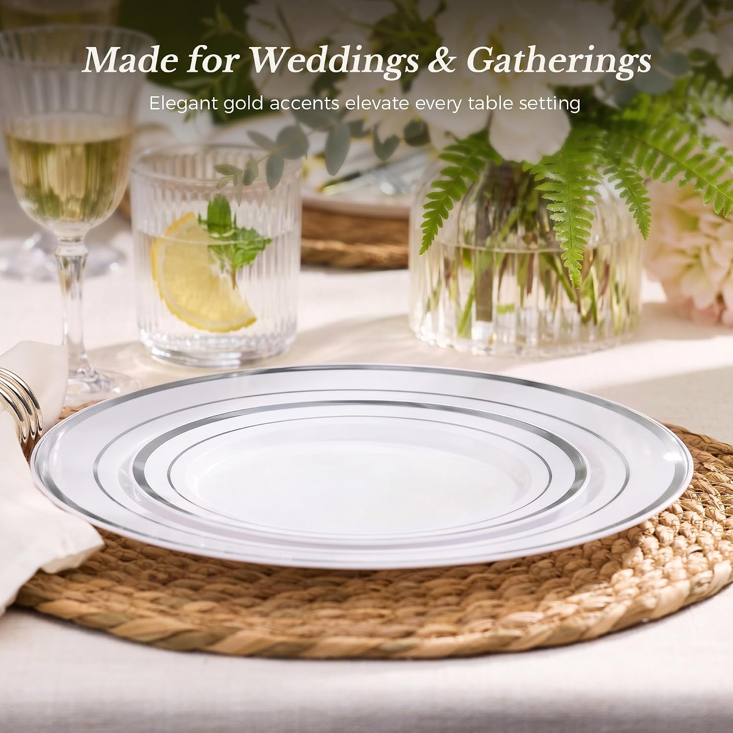 BESTVIP 200PCS Silver Plastic Plate, Disposable Party Plates image 4