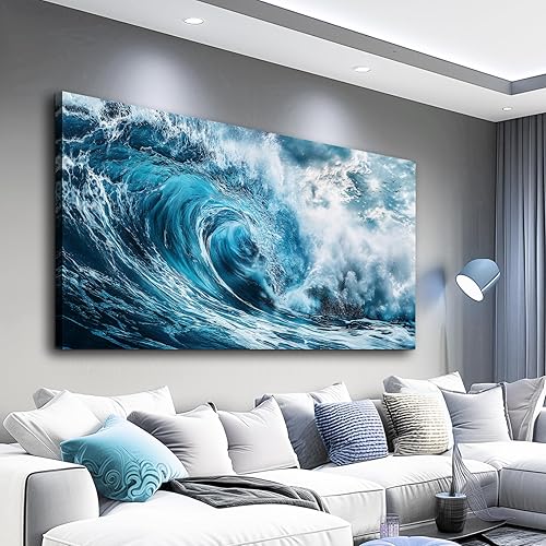 Miniatura 1 de ERQINHUA Lienzo de ondas azules para pared, arte de pared para sala de estar, decoración de pared para dormitorio, imágenes de inspiración oceánica,