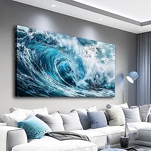 ERQINHUA Blue Wave Canvas Wall Paintings Wall Art For Living Room Wall Decor For Bedroom Ocean Inspiration Pictures Office Mural Posters Modern Home Decor Aesthetics Artwork Ready To Hang 20"X40"