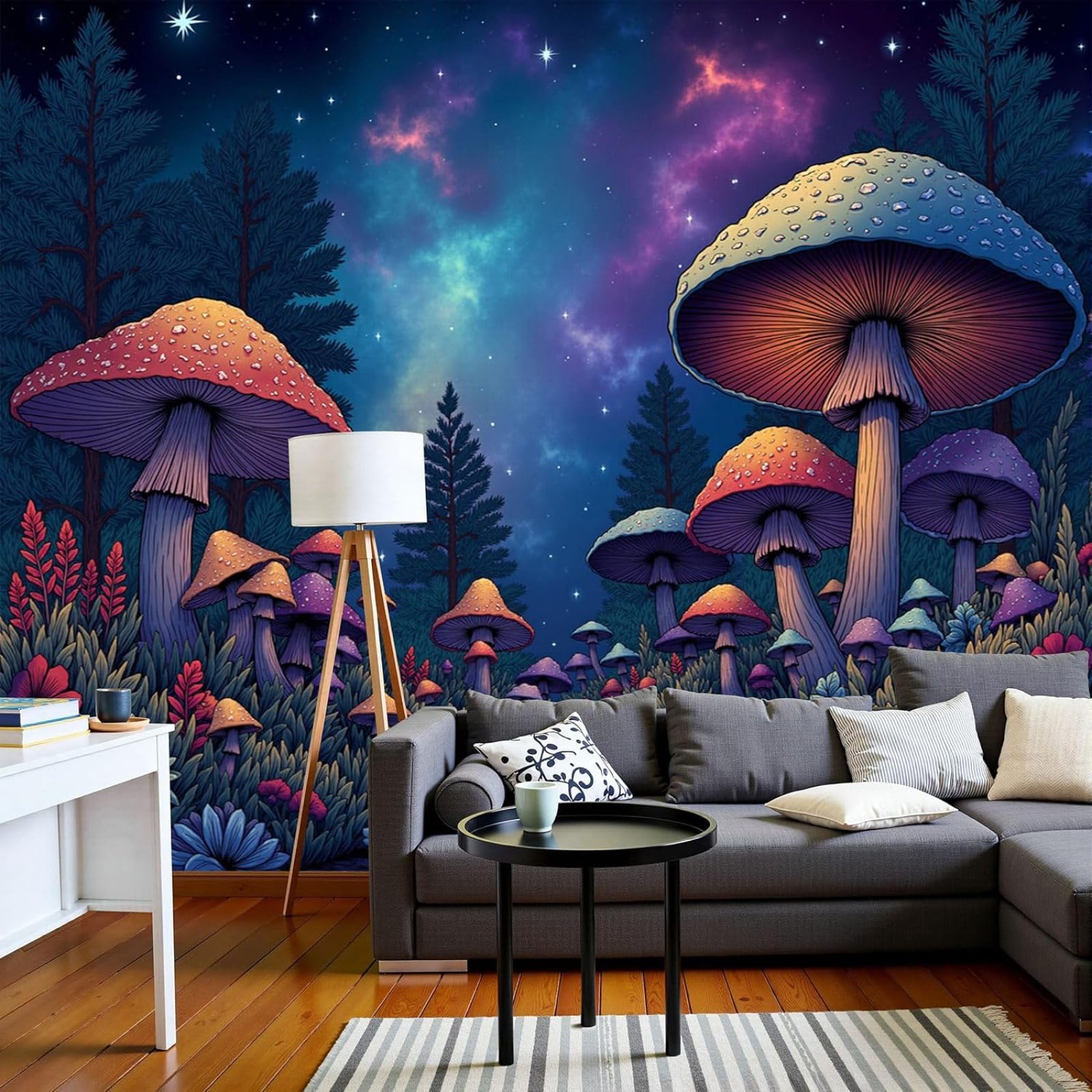 kfjhgbdshhj Photo Wallpaper 3D Effect Mysterious Forest Non-Woven Poster Pantasy Mushrooms XL Non-Woven Dark Blue Wall Wallpaper Living Room,350cmx256cm Stickers - Frameless Painting - Poster
