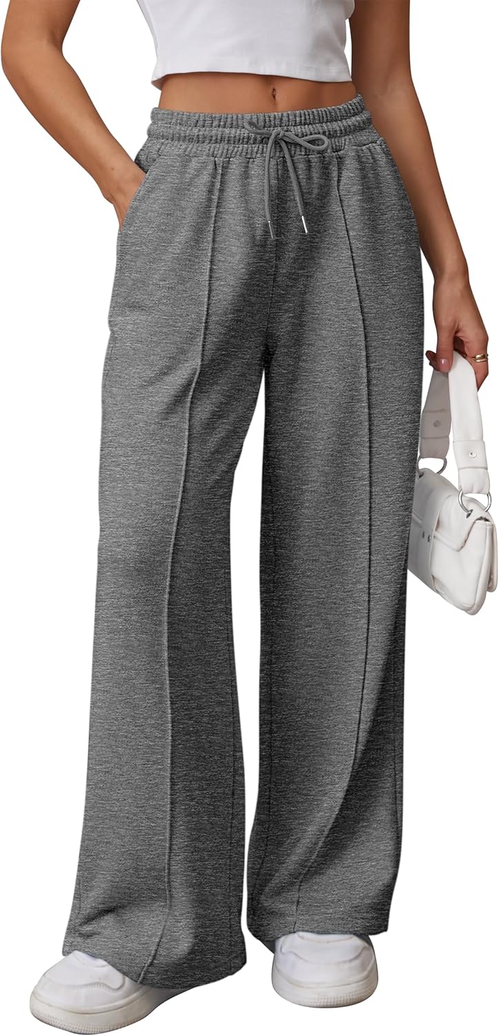 ATHMILE Plus Size Sweatpants for Women High Waisted Baggy Pants Drawstring Athletic Jogger Cotton Dark Grey