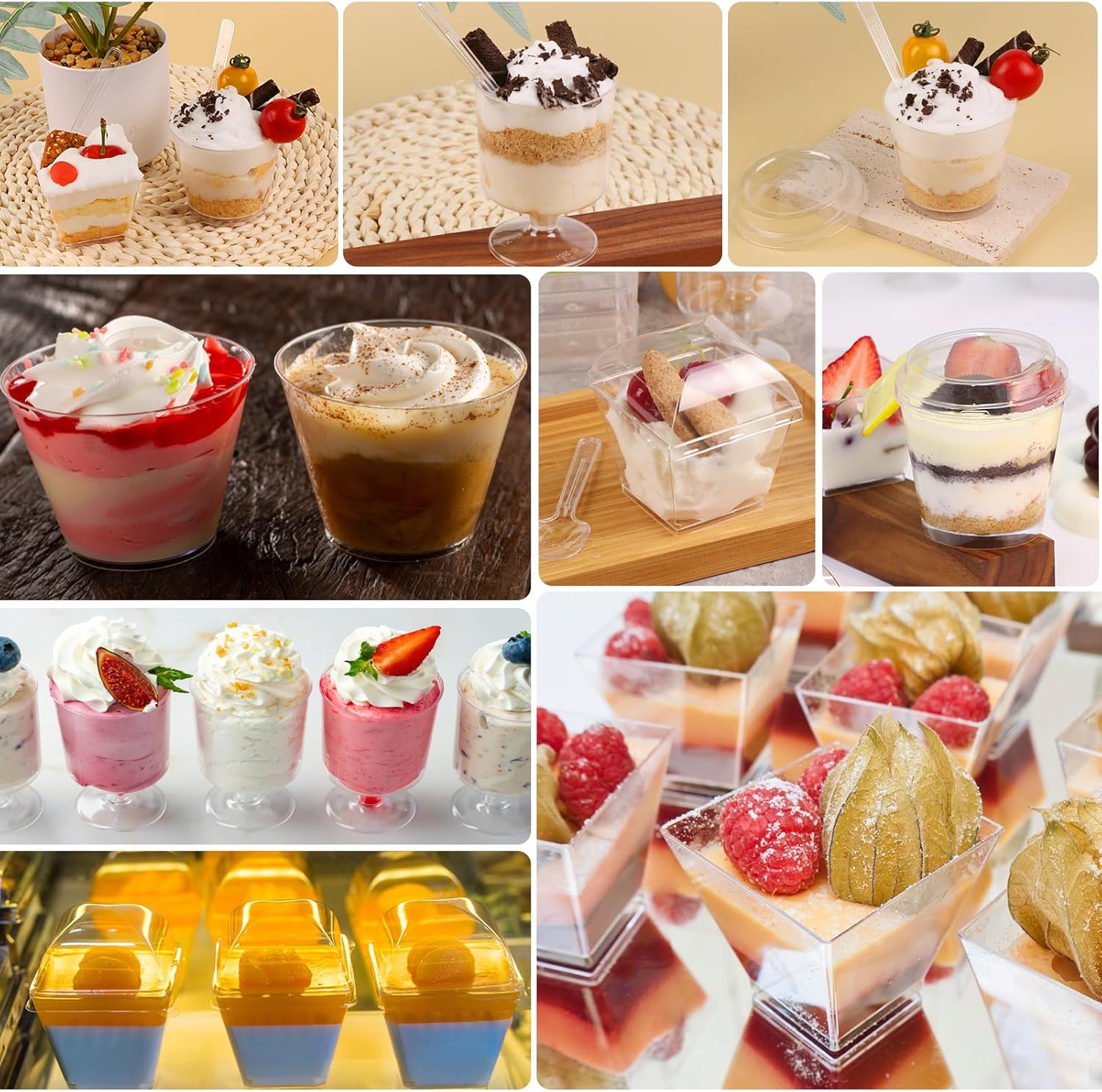 LifeIdeas 430 Pack Mini Dessert Cups with Lids and Spoons, Shooters Cups for Party, 4 oz, 5 oz 7 oz Clear Yogurt Parfait Cups for Pudding, Fruit, Mousse, Party Catering, Snacks & Appetizers