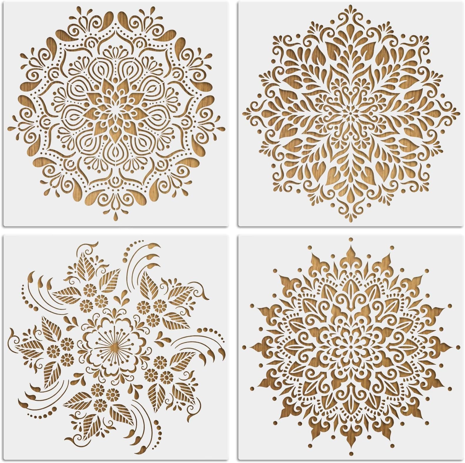 MWOOT 4 Pieces Large Mandala Stencil Kit, Reusable Flowers Drawing Painting Stencils, DIY Mandala Dot Painting Template Supplies for Wall Wood Tile Floor Decoration (30 x 30 cm)