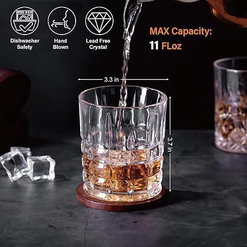 Miniatura 4 de Juego de 4 vasos de whisky con caja de lujo, vasos de whisky antiguos de 11 onzas, regalo para cócteles escoceses, ron, coñac, vodka, licor, rocas,
