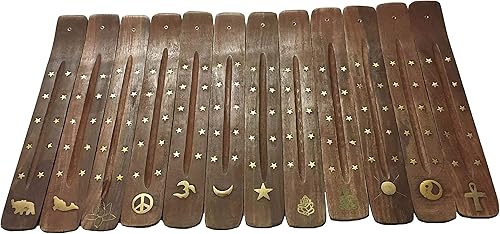 Vrinda Soporte de incienso de madera hecho a mano con diseño de incrustaciones surtidas, quemador de incienso, ideal para aromaterapia, meditación,