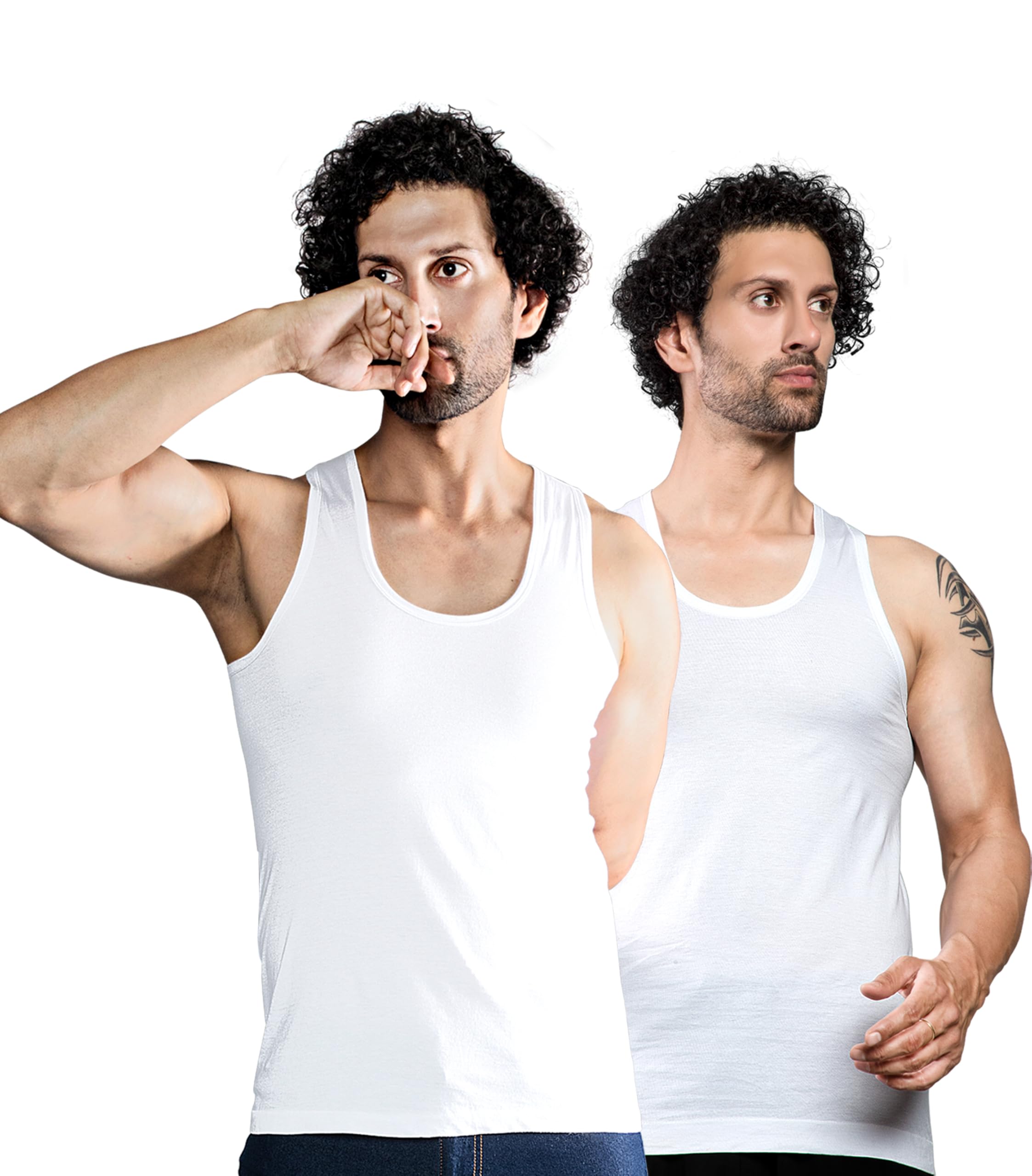 COOLD Men's Vest | 100% Cotton Fabric, Sleeveless, Square Neck, Retro Style | Slim Fit | Breathable and Comfortable Innerwear | Easy Tuck Design for All-Day Wear | Pack of 2