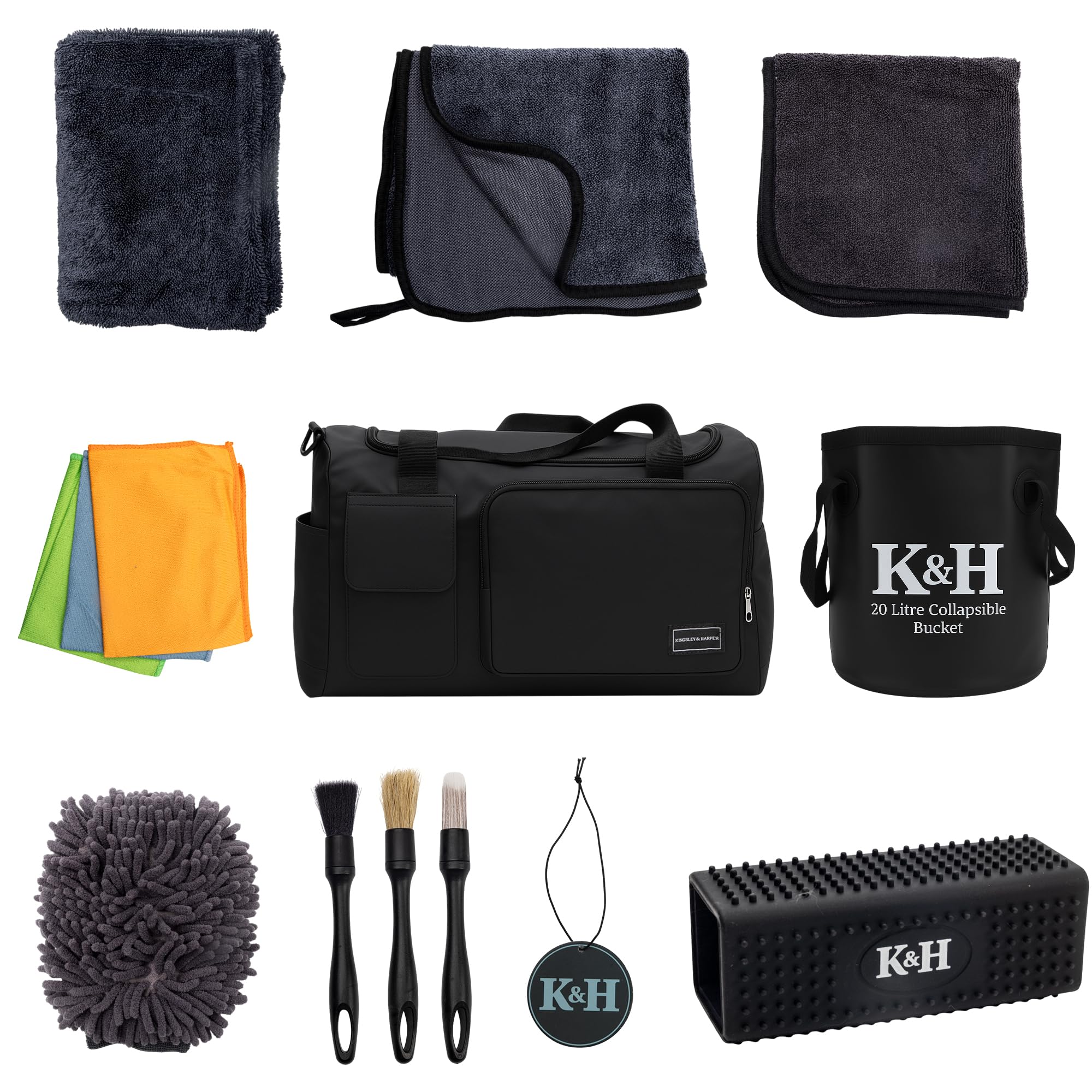 Set di 15 pezzi per la pulizia dell'auto, kit di pulizia per auto, con asciugamani in morbida microfibra e accessori essenziali per una lucentezza impeccabile, sacchetti regalo per nuovi conducenti e
