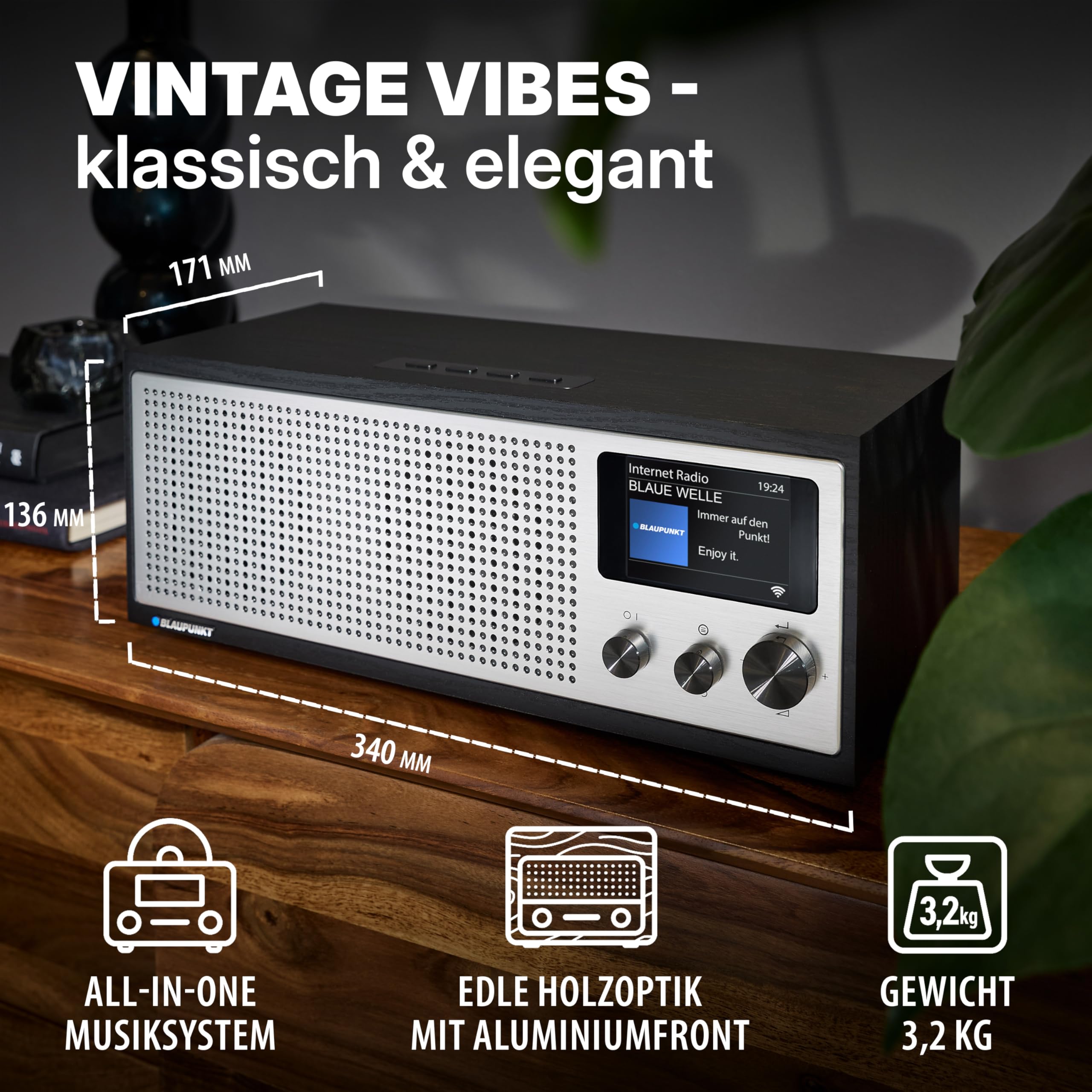 Blaupunkt Napoli 400 Internetradio, DAB+ Radio WLAN, Stereo Radio Retro Design, WiFi/WLAN mit Bluetooth & LC-Farbdisplay, Internetradio Stereo für Küche Wohnzimmer