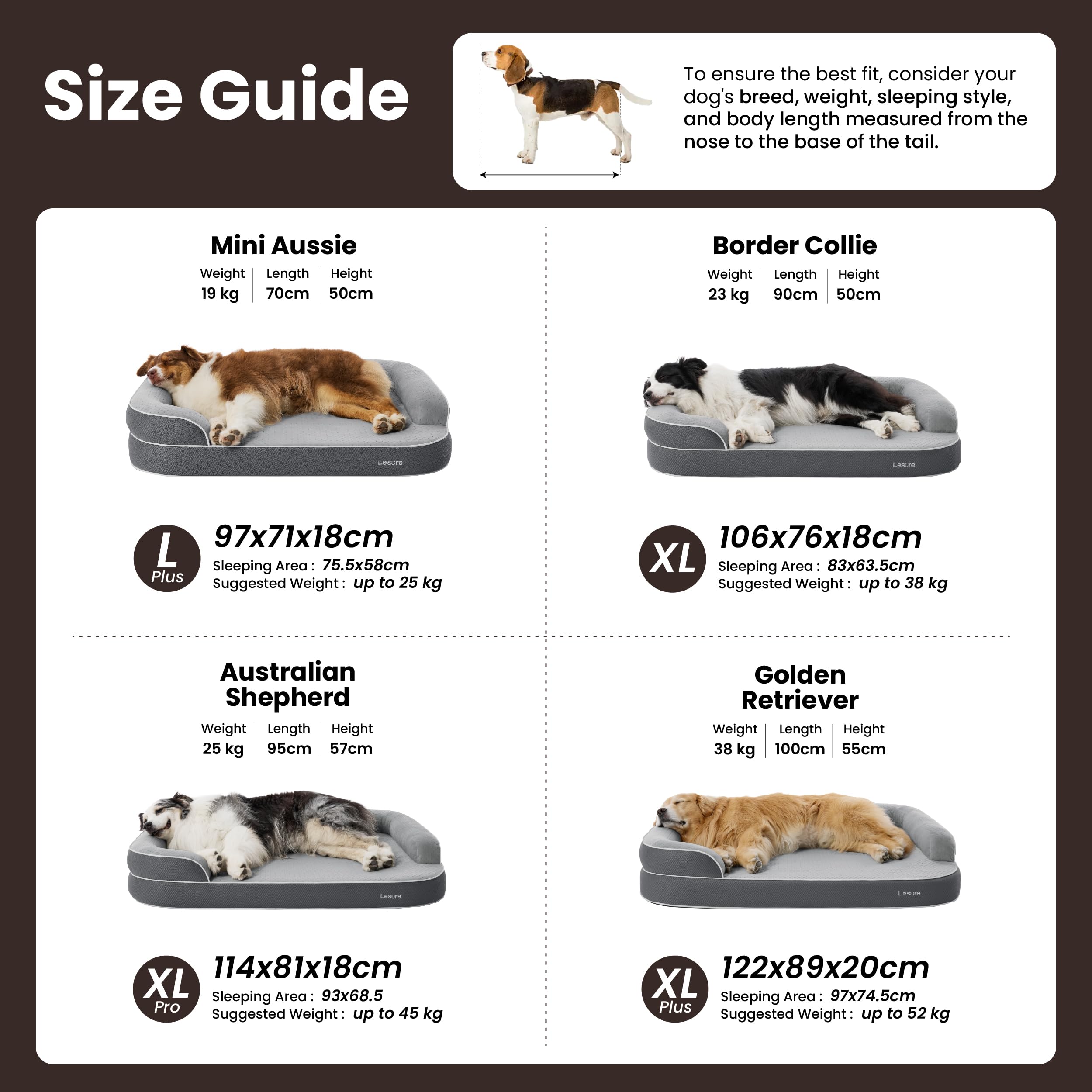 LE SURE RealOrtho™ Memory-Schaum Hundebett groß - orthopädisches Hundesofa | Premium 3-Schicht Stützschaum Hundekorb, Senioren-Gelenkschutz, wasserdichter & waschbarer Bezug für Tiefschlaf, 106cm grau