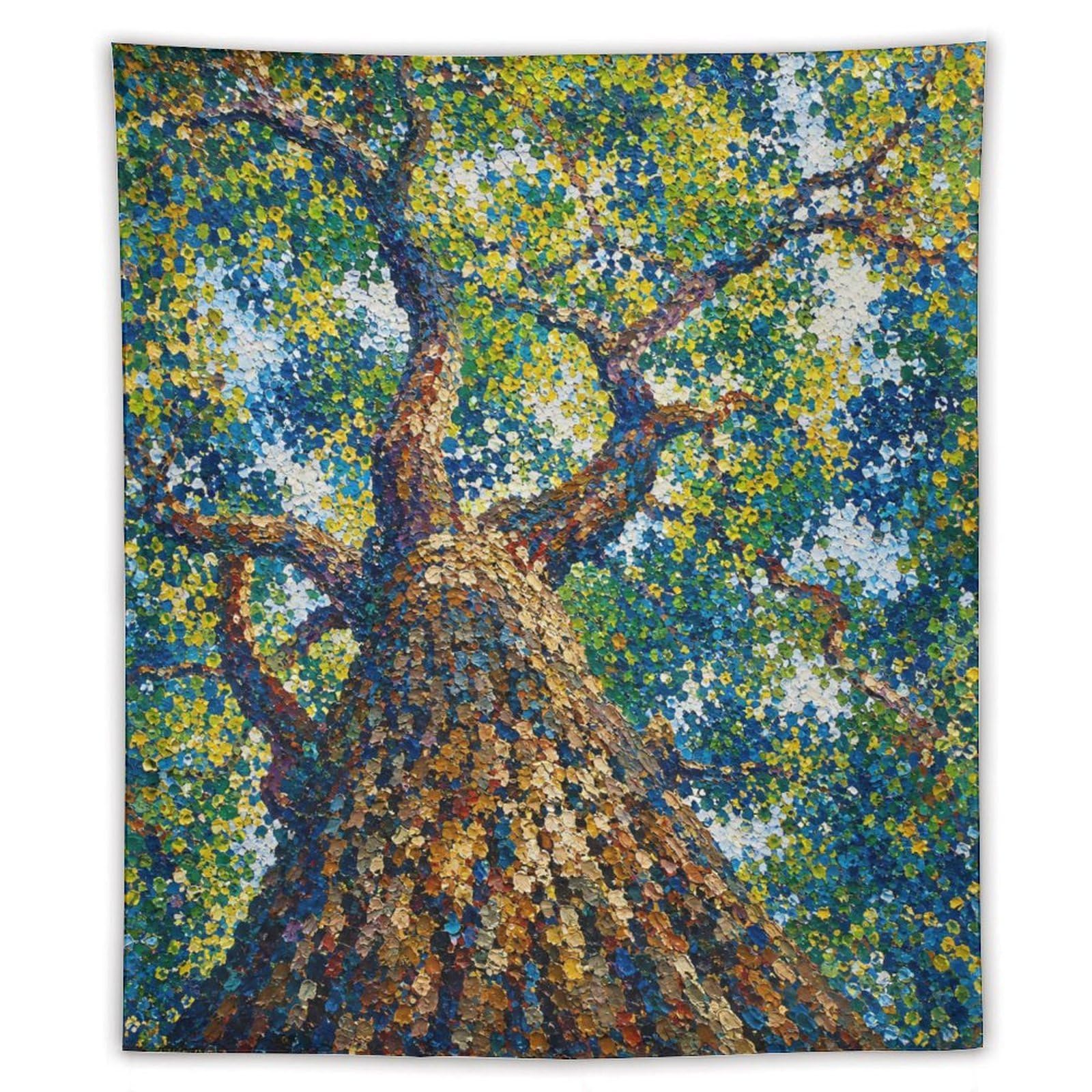 H3B8U2Y5 Rainbow Dot Tree Wall Tapestry, Impressionist Style, Dorm Room