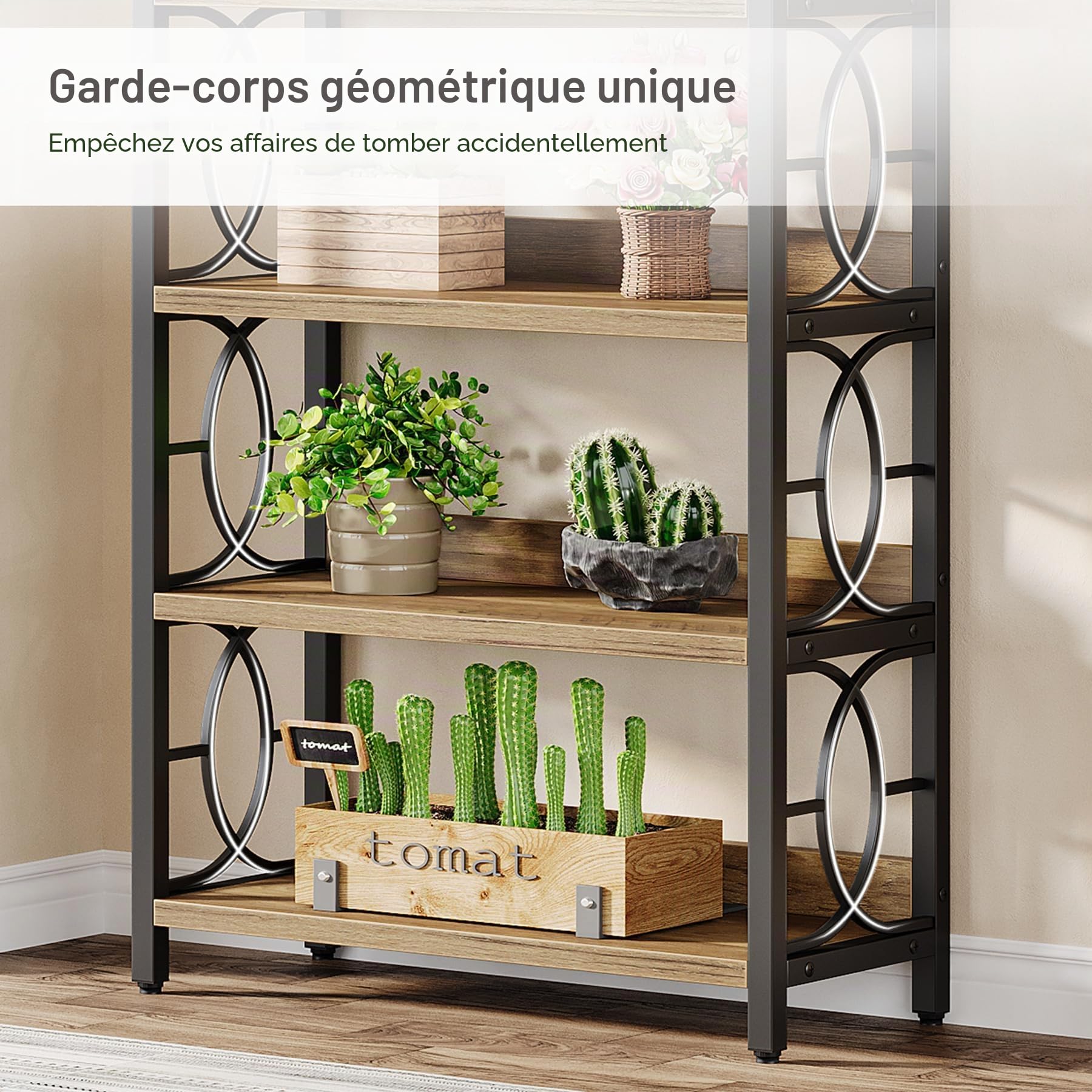 Tribesigns Support de plantes en bois - 6 niveaux - 180 cm de haut - Étagère d'exposition robuste sur pied pour l'intérieur, le balcon, le jardin (marron rustique et noir)