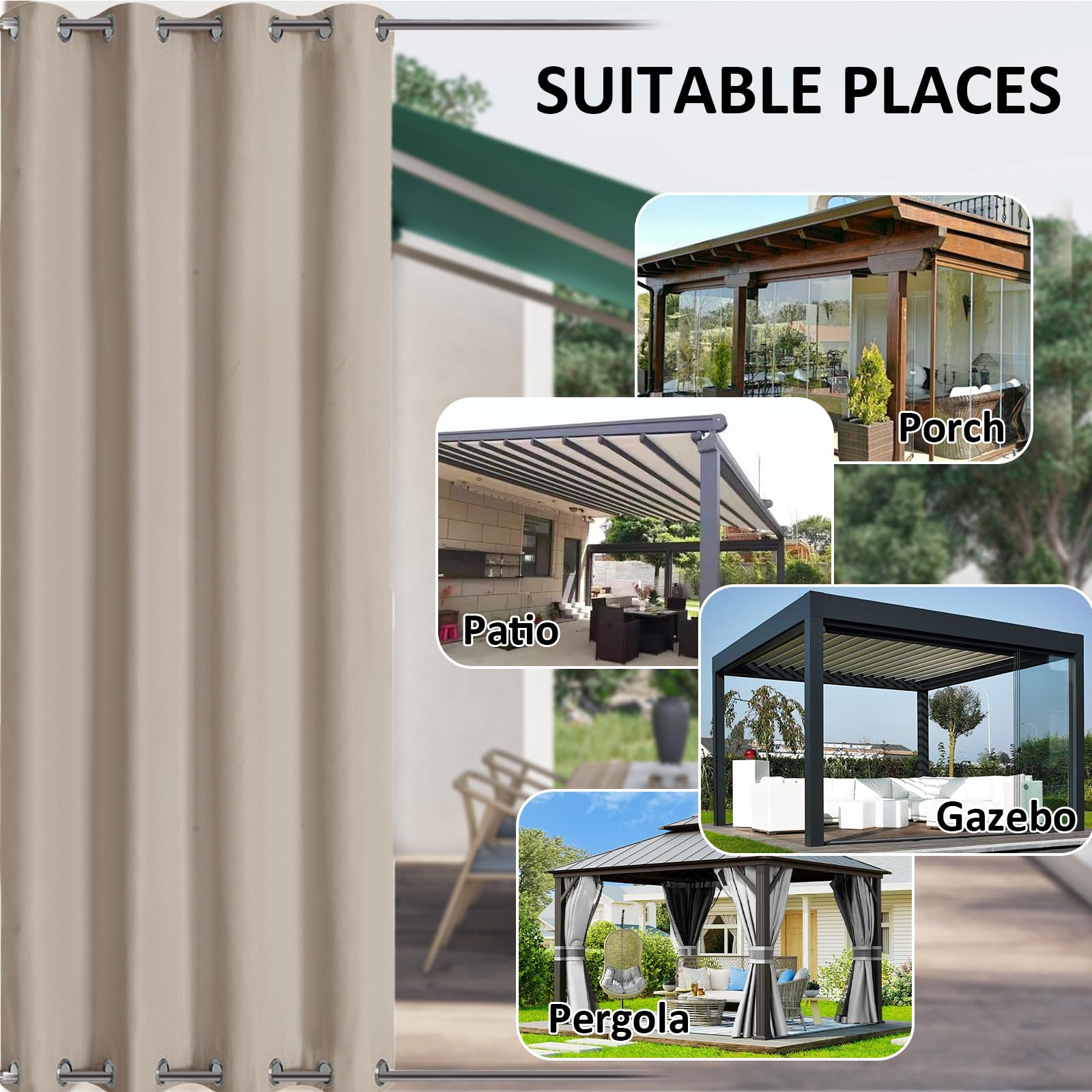 ele ELEOPTION Tenda Impermeabile per Esterni, con Occhielli, Protezione UV, per Portico Anteriore, Pergola Cabana Patio Coperto Gazebo, Dock e Casa in Spiaggia (2 pezzi, 137 X 244cm, Beige)