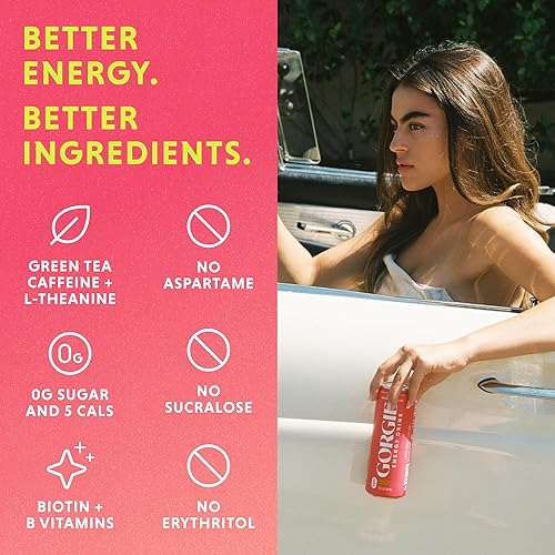 Miniatura 5 de GORGIE Bebidas energéticas naturales sin azúcar, Sparkling Watermelon Crush (paquete de 12) - Bebidas energéticas saludables - Reemplazo de café