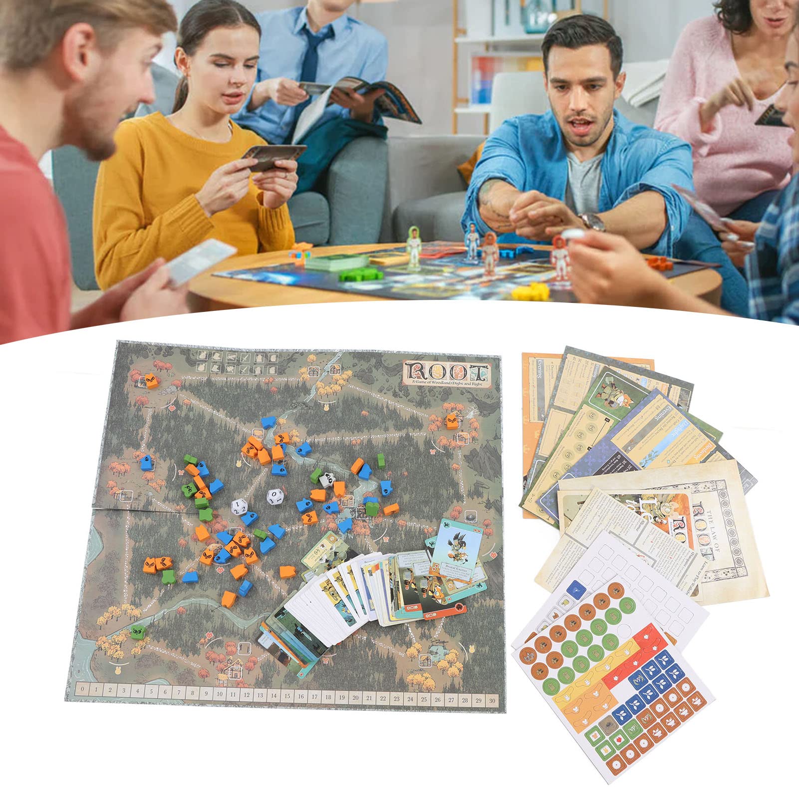 Juego de Cartas de Aventura, Juego de Mesa Interactivo de rol, Juego de Cartas para Fiestas en Familia con 98 Cartas y 56 fichas de Juego para Todas Las Edades, Incluye Dados, Mapa