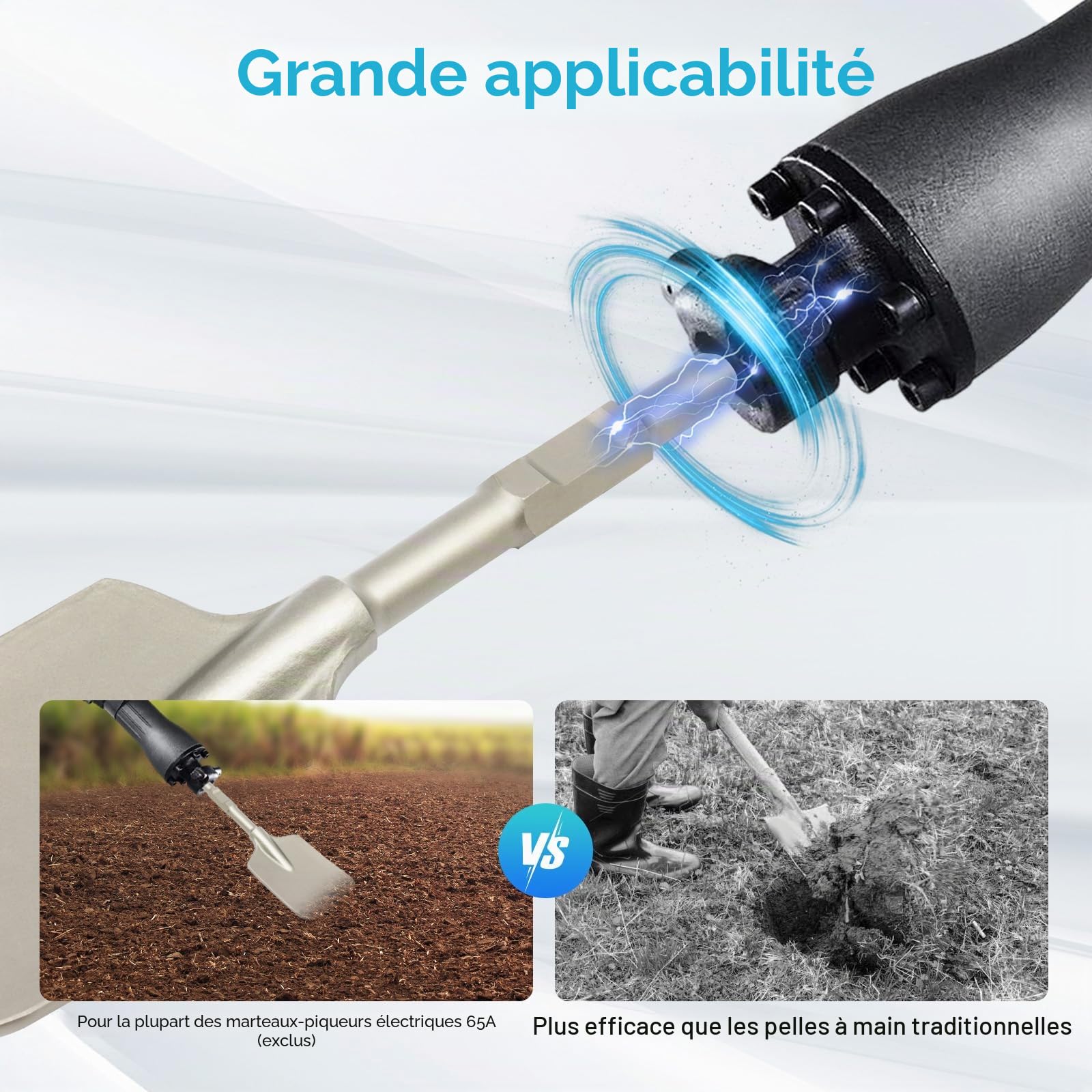 SDS HEX Ciseau à pelle 135 x 440 mm Burin à asphalte pour marteau de démolition, idéal pour enlever le béton et la maçonnerie