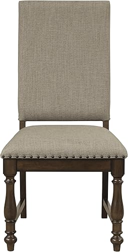 Miniatura 4 de Juego de 2 sillas de comedor clásicas tradicionales de madera con tapicería de tela y ribete de cabeza de clavos para mesa de comedor y sillas de
