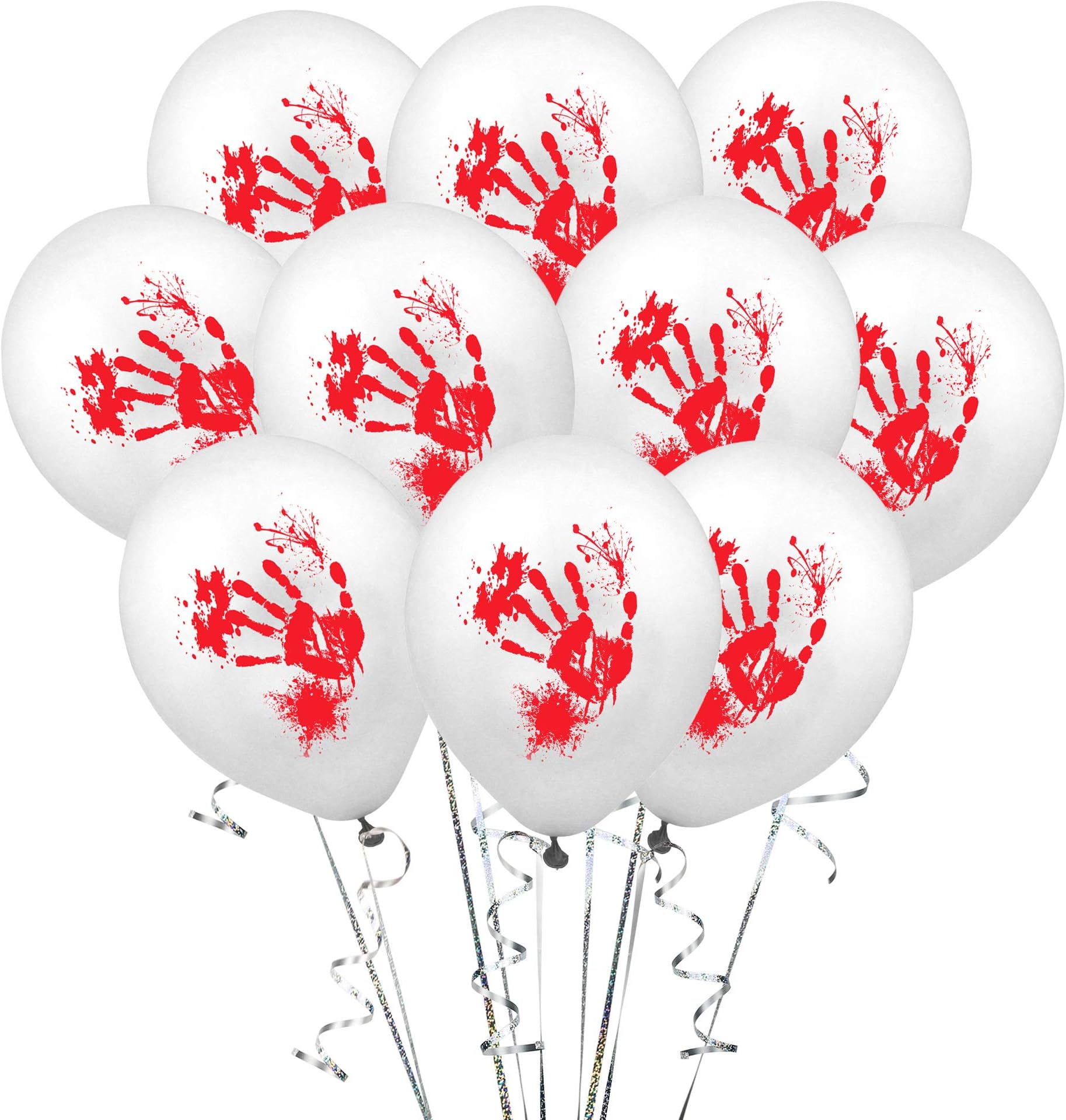 Axgo 10Pcs 12inch Halloween Balloons Blood Hand Printed for Party Favor Supply Decoration, White