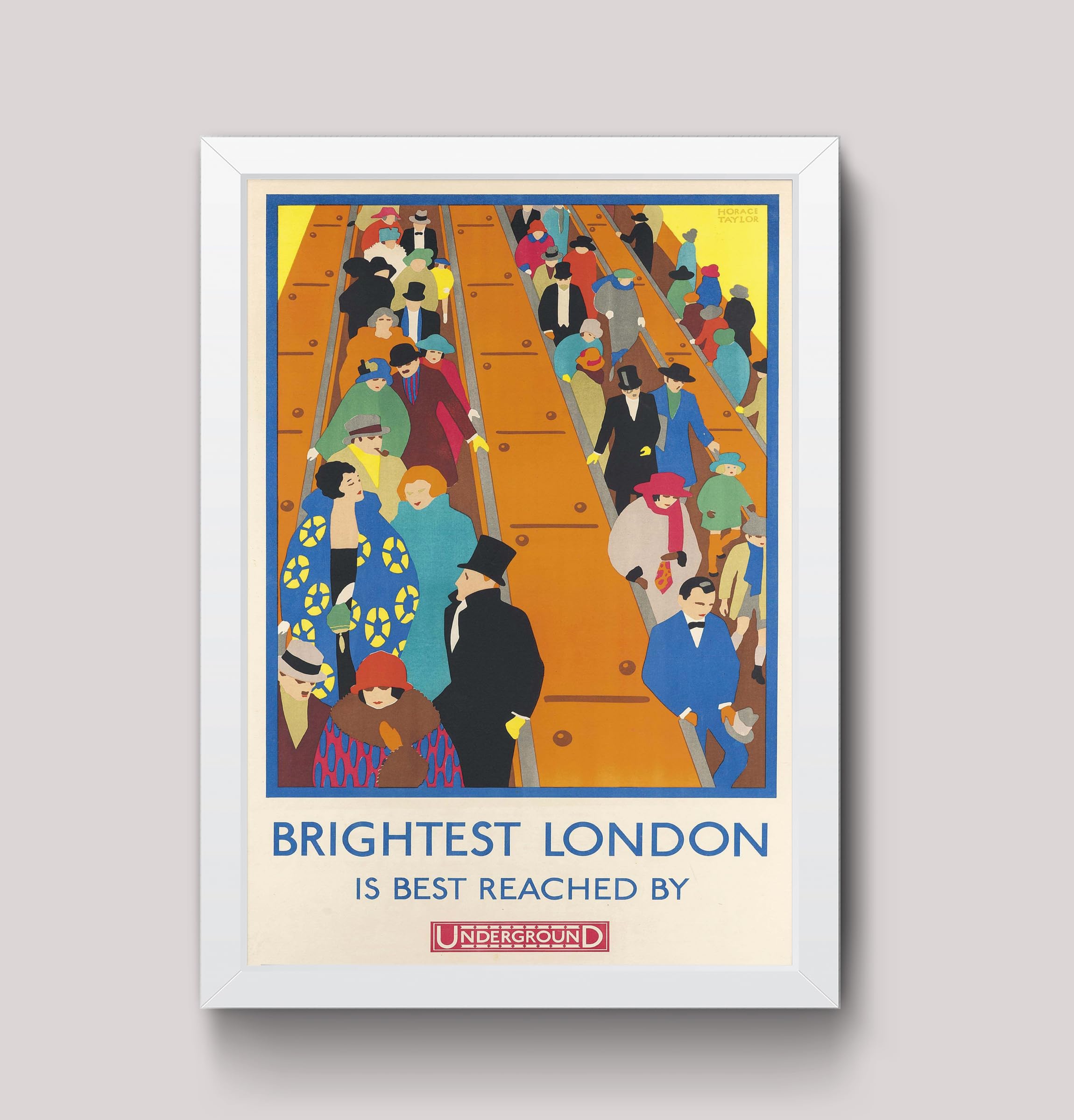 RPW Vintage London Underground THE BRIGHTEST LONDON IS REACHED BY UNDERGROUND 1920's Wall Art Poster A4 and A3 size 250gsm Gloss Borderless print (A4 Framed - White Frame)