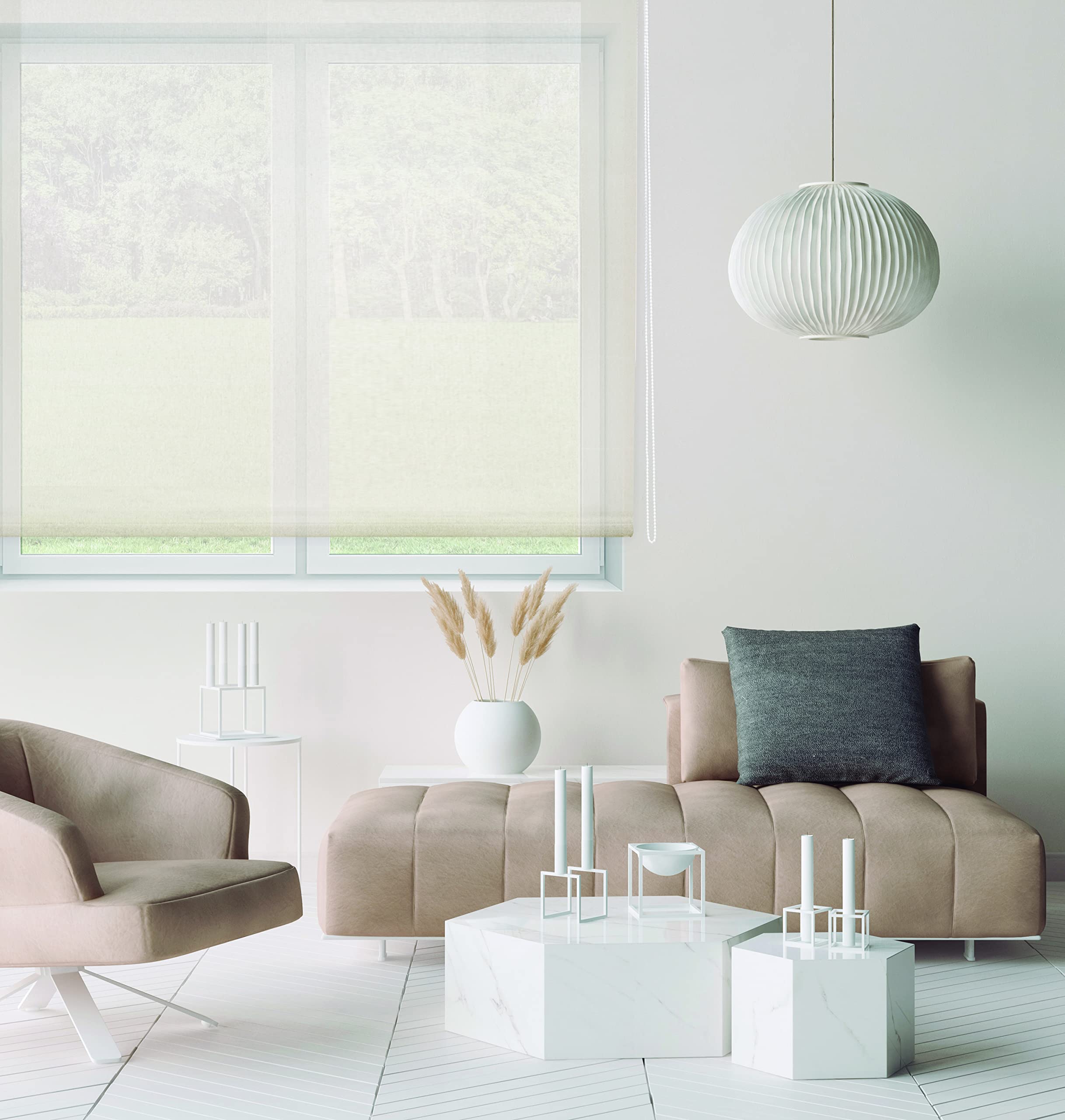 Blindecor Belmont estor enrollable tejido translúcido brillante - Beige, 190 x 270 cm (Ancho por Alto). Tamaño de la Tela 187 x 265 cm. Estores para ventanas