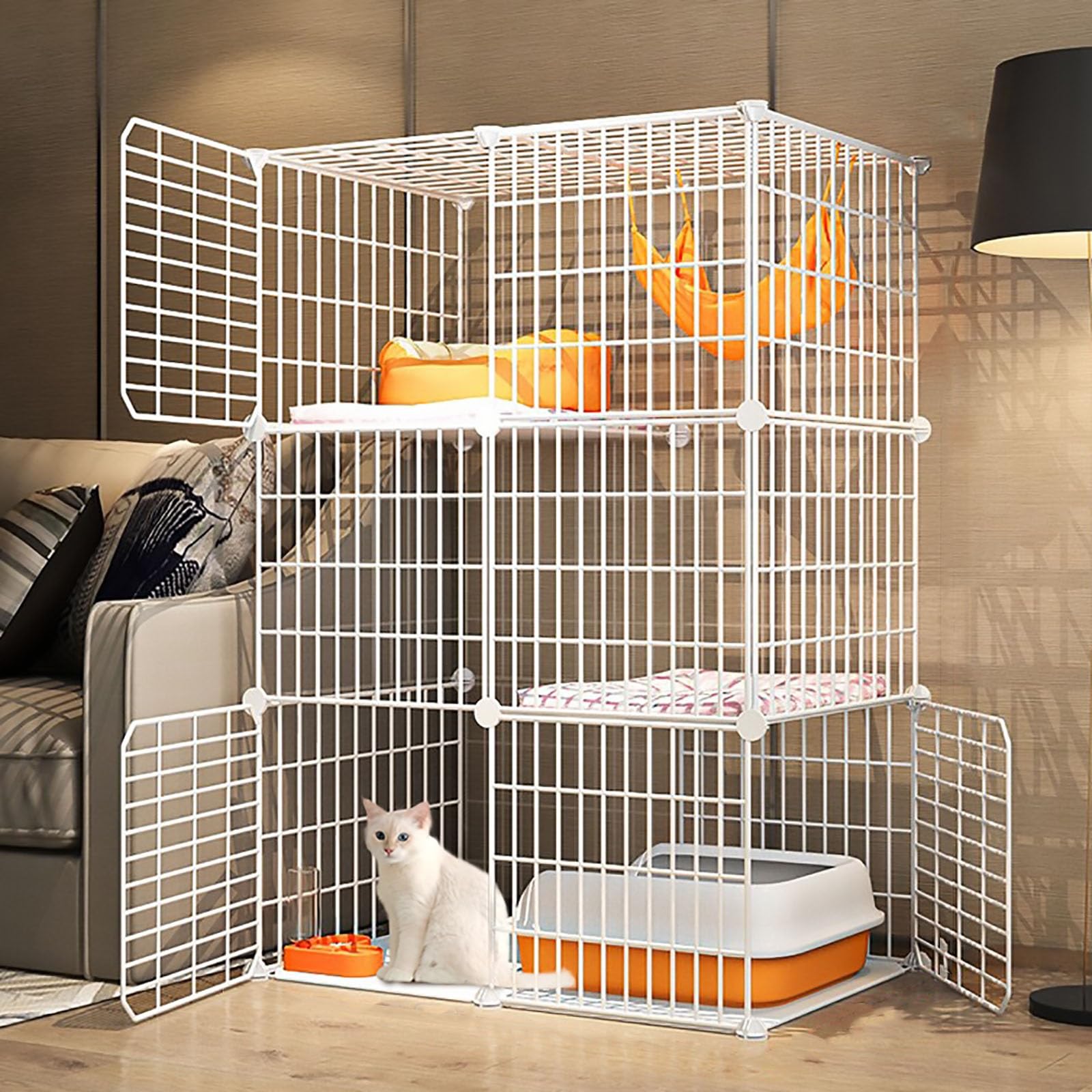 Gabbia per Gatti, Gabbia per Gatti in Metallo smontabile per Interni - Casetta Extra Large in Filo Metallico per Piccoli Animali, spaziosa e Facile da Montare (75x39x109 cm) - Habitat Ideale