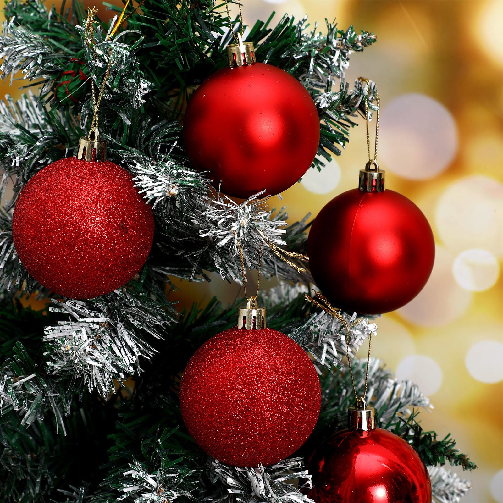 Housoutil 24 Pcs Weihnachtskugeln mit Glänzendem Plattierungsdesign Rote aus Kunststoff als Christbaum Anhänger für Weihnachtsbaum und Festliche Dekoration im Zuhause und Büro