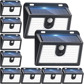 [10 Packs] Solar Motion Sensor Outdoor Lights, Super Bright Solar Lights Outdoor Waterproof, 3 Lighting Modes Security Wall Light for Outside Walking Dog Fence Backyard Deck Garden Door Step Garage