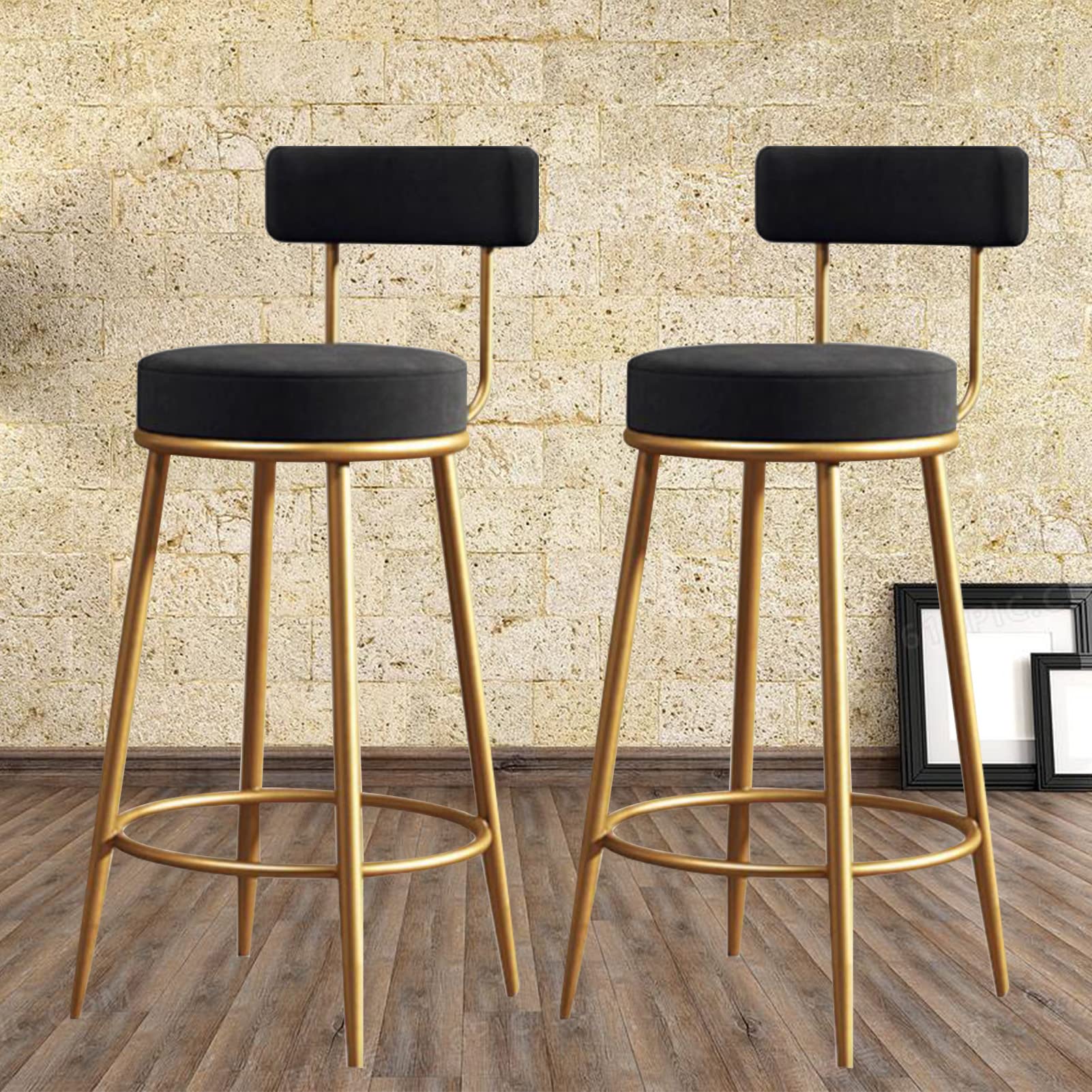 Tabourets de bar en velours noir lot de 2 avec coussin épais pour cuisine
