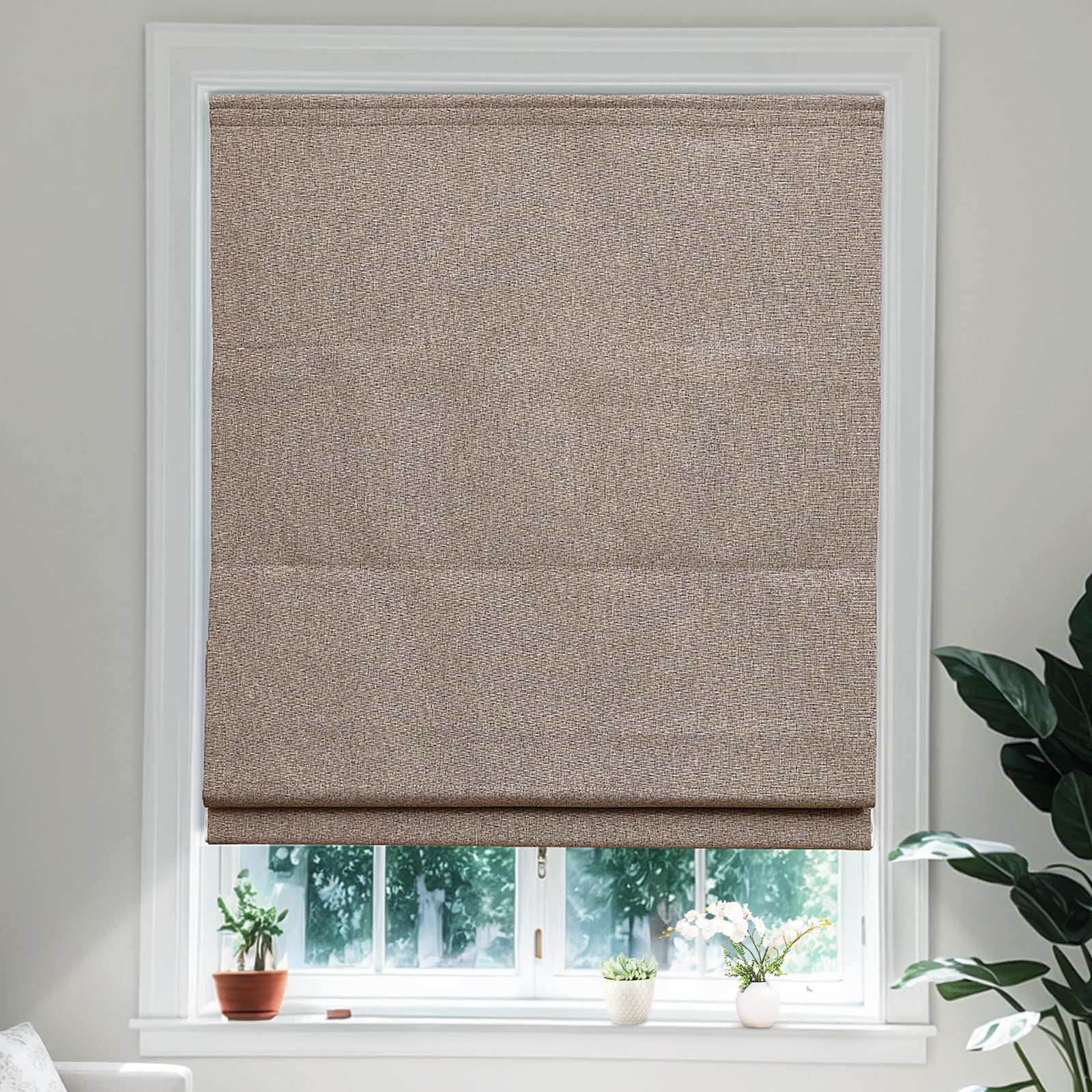 Moonice Roman Blinds Cordless Roman Window Blinds Elegant Blackout Blinds Heat Insulation and Privacy Shades Customized Blinds for Home Office Bedroom (Sandy Brown,90cm W x 180cm H)