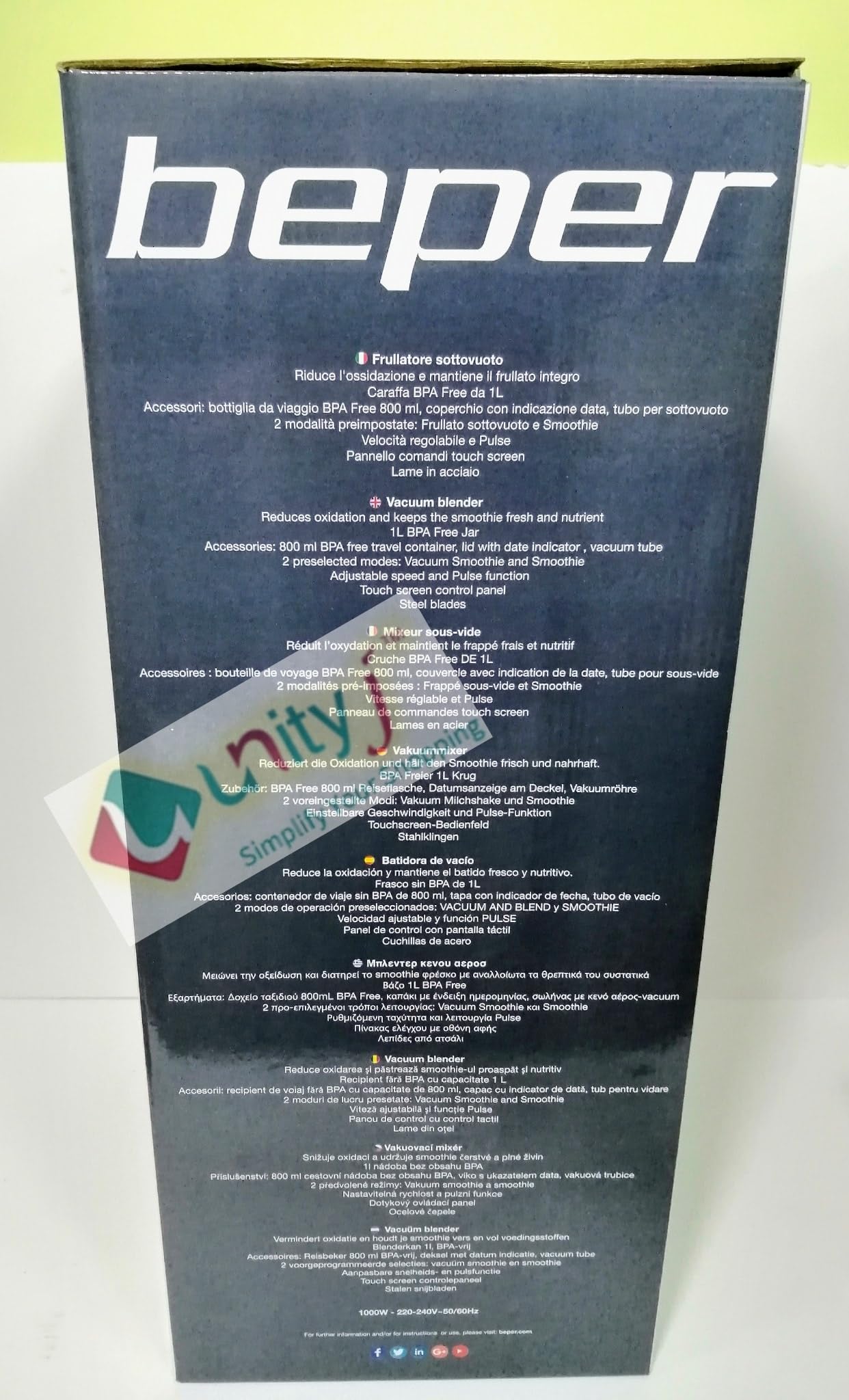 BEPER BP.620 Frullatore sottovuoto, Acciaio Inossidabile, Nero