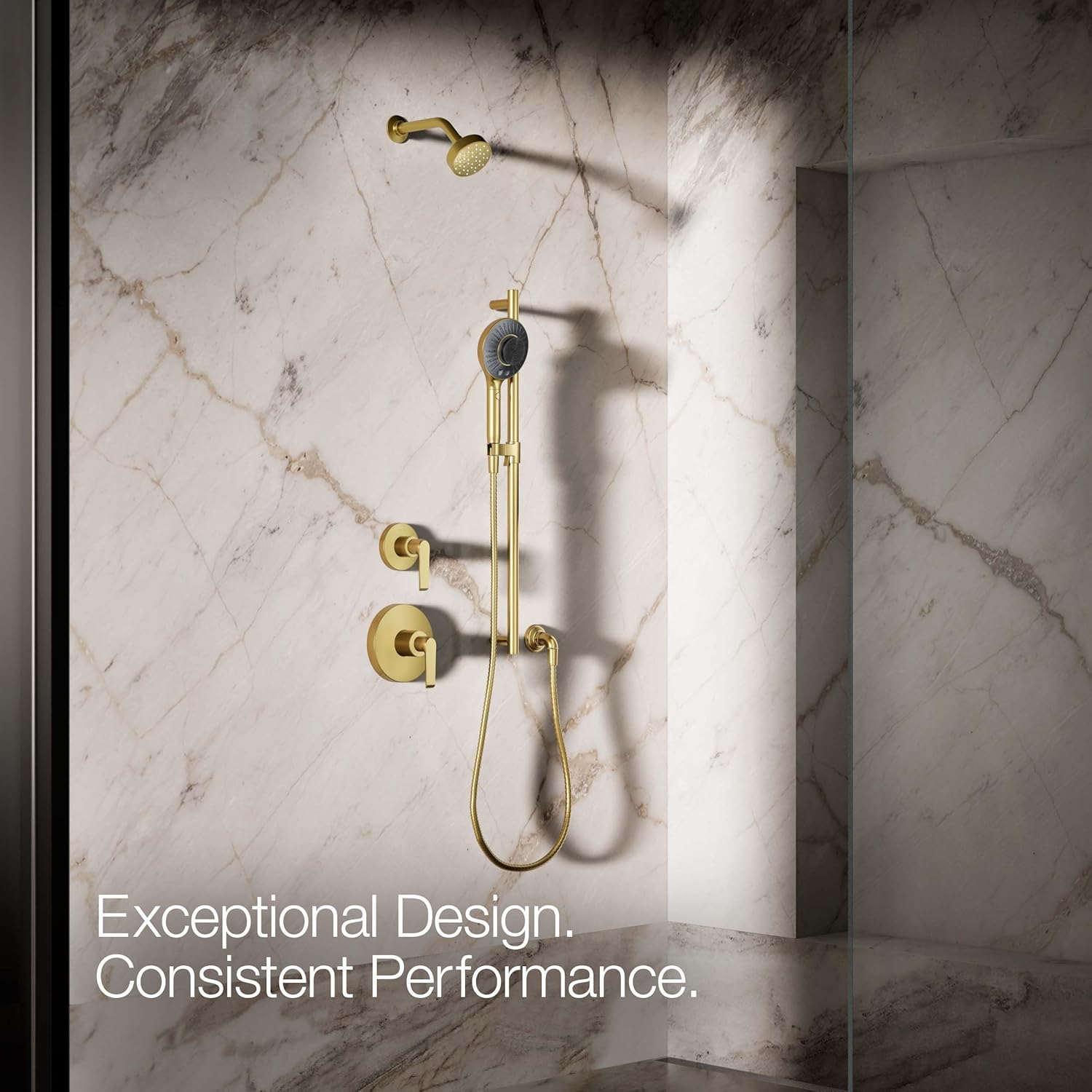 KOHLER K-28682-Y-2MB SpaViva Two-Function Handheld Showerhead, Includes Cleansing Device with Four Attachments, Face & Body Brush, Body Scrubber, Body Massager, 2.5 GPM, Vibrant Brushed Moderne Brass