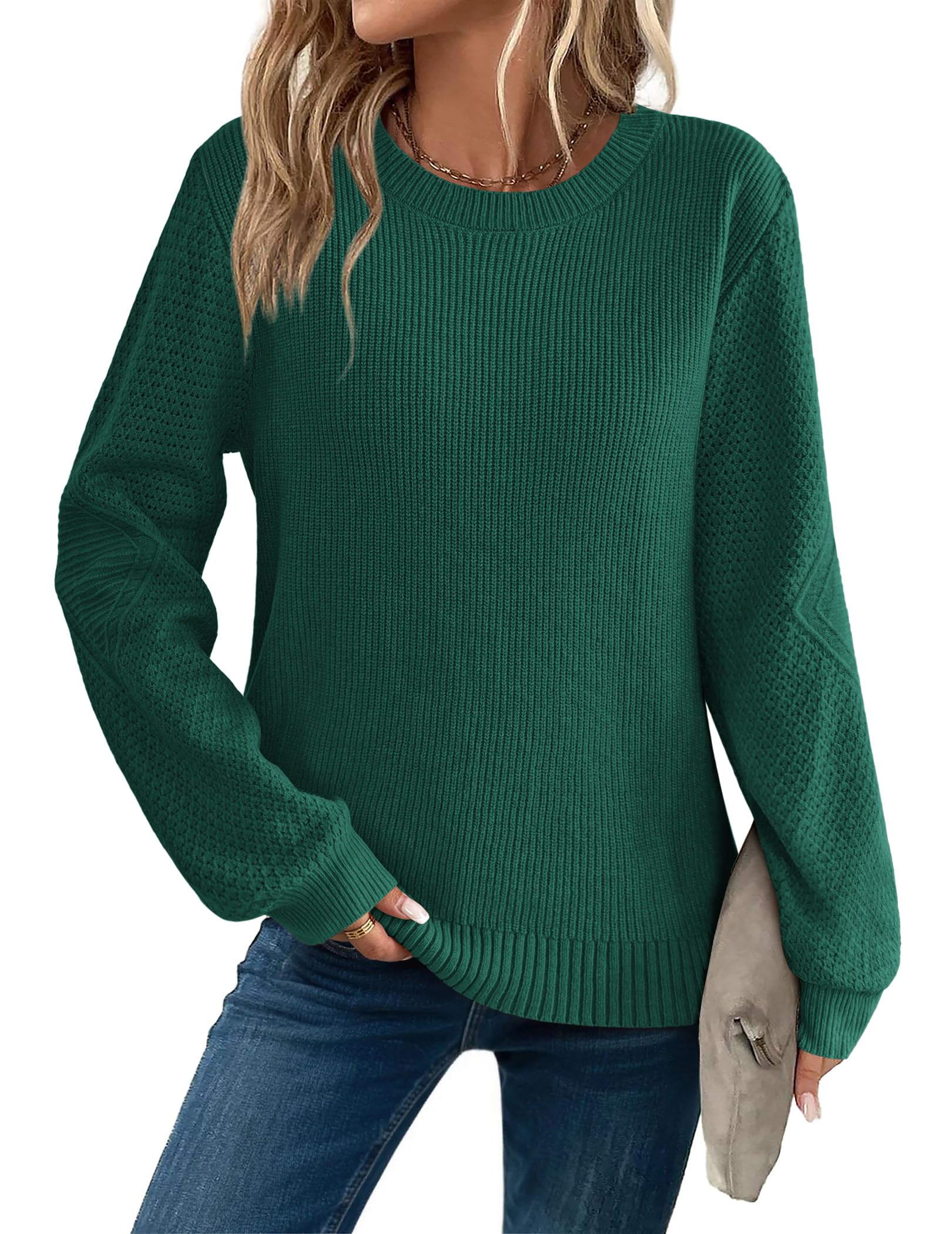 ZEAGOO Pullover Damen Herbst Strickpullover Langarm Rundhals Pulli Elegant Winterpullover Casual Obertiele