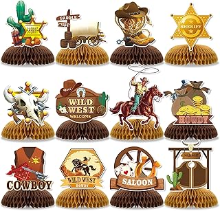12 Pcs Wild West Party Decorations, Western Cowboy Happy Birthday Decorations, Cowboy Table Honeycomb Centerpieces Decor Table for Party Supplies for Women Men The West Cow Boys Girls Cowgirl Rodeo