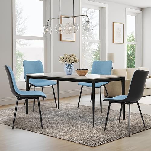 Miniatura 8 de DAGONHIL Sillas de comedor para cocina, tela de lino, sillas laterales modernas con patas de metal, respaldo de PVC y cómodas sillas tapizadas,