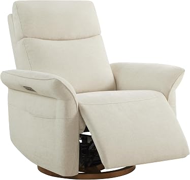 CHITA Power Swivel Glider Nursery Recliner Chair, Triple Motor, Linen | Electric Nursery Rocking Chair with Adjustable Power Headrest and Lumbar Support, GREENGUARD Gold Certified, Solid Wood Base