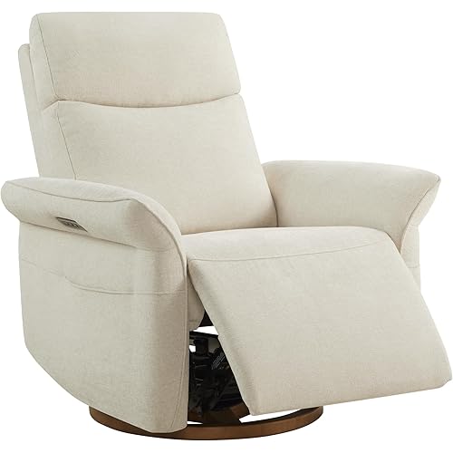CHITA Power Recliner Chair, Electric Triple-Motor Swivel Glider Nursery Rocking Chair with Adjustable Power Headrest and Lumbar Support, Solid Wood Base, Linen