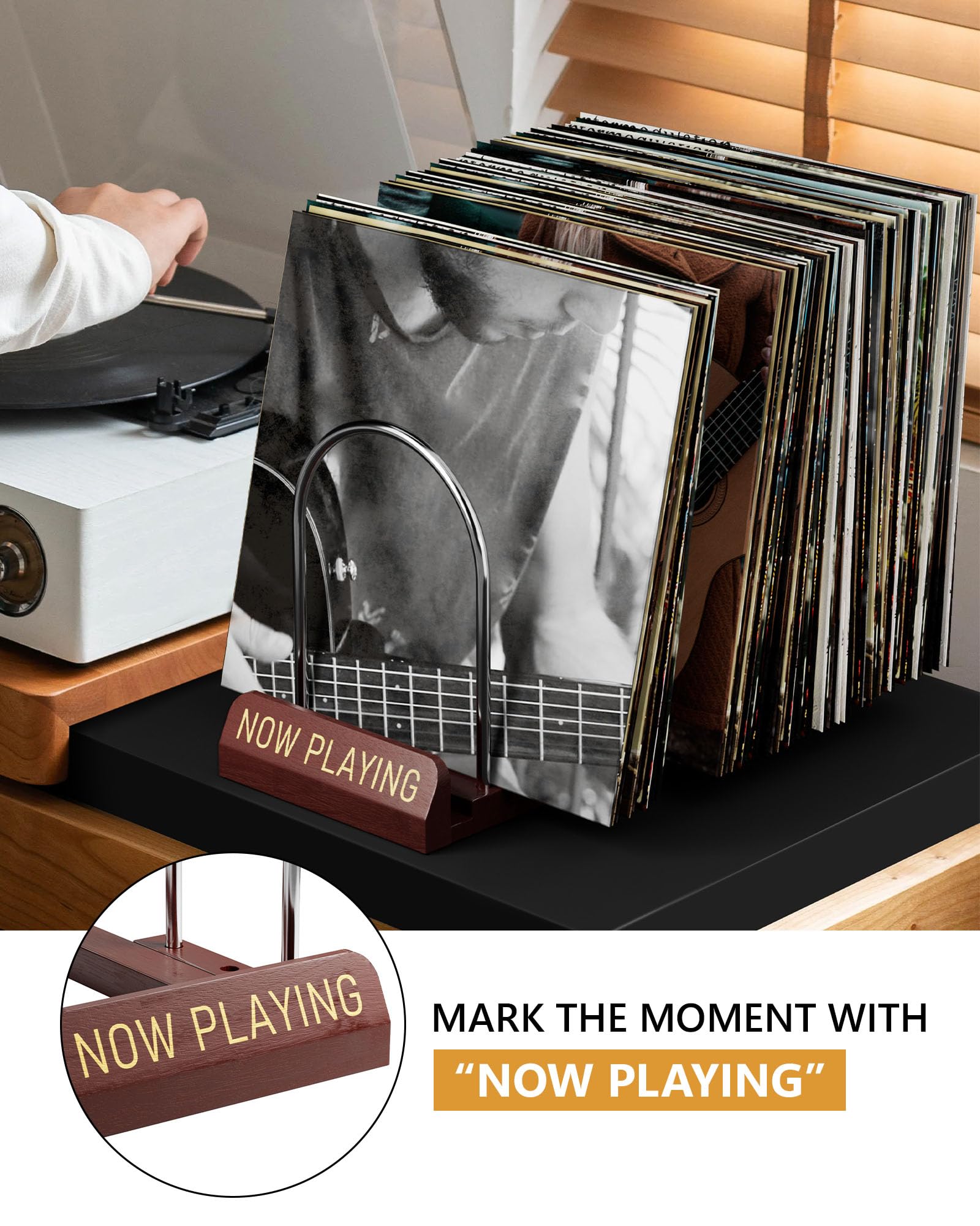 Heather & Willow Now Playing Supporto per dischi in vinile | Espositore per dischi in vinile | Supporto per dischi in legno per album | ora rotante in vinile accessori rack