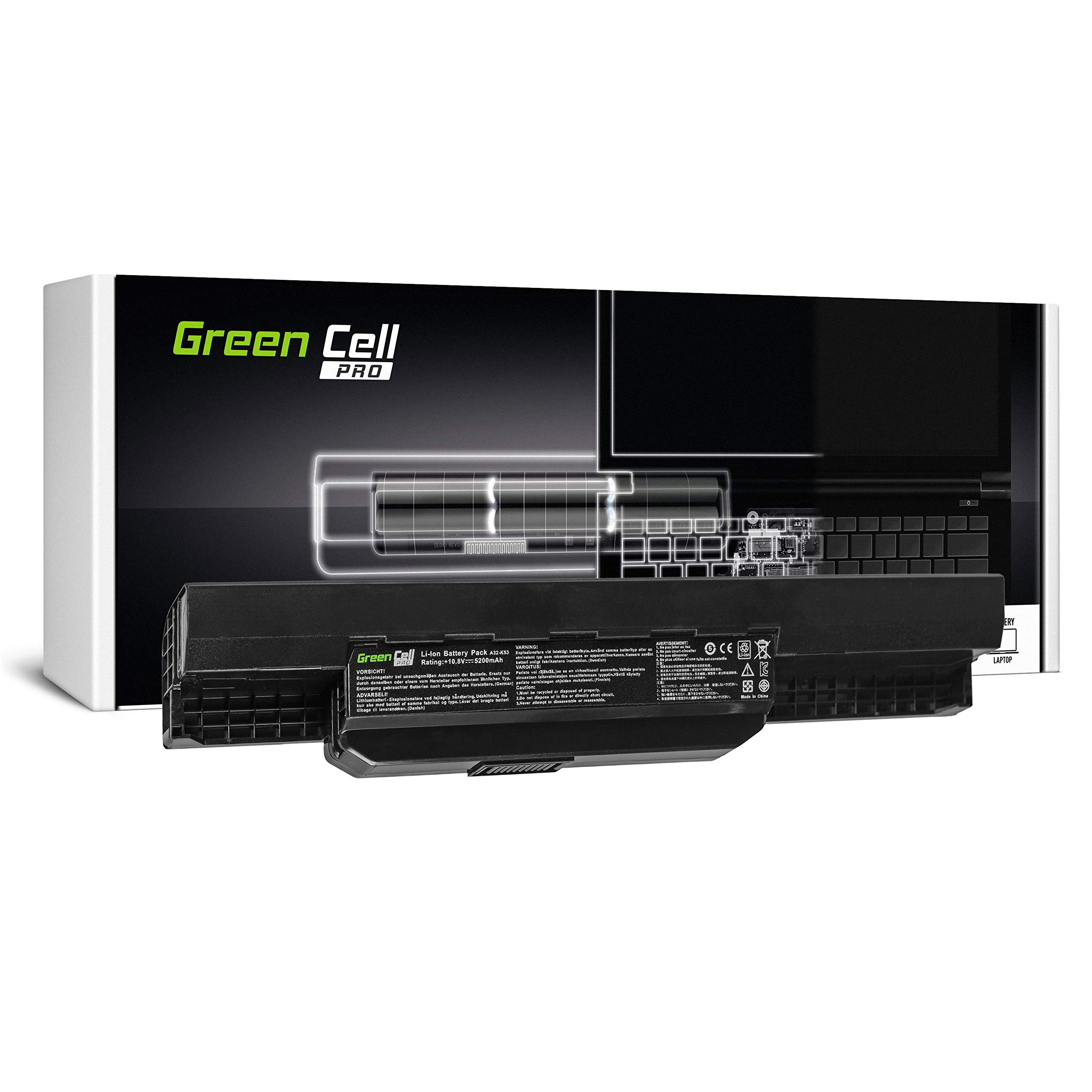 Green Cell® Pro Serie A32-K53 A41-K53 Batería para ASUS K53 K53E K53S K53SJ K53SV K53U X53 X53S X53SV X53U X54 X54C X54F X54H X54L Ordenador (Las Celdas Originales Samsung SDI, 6 Celdas, 5200mAh,)