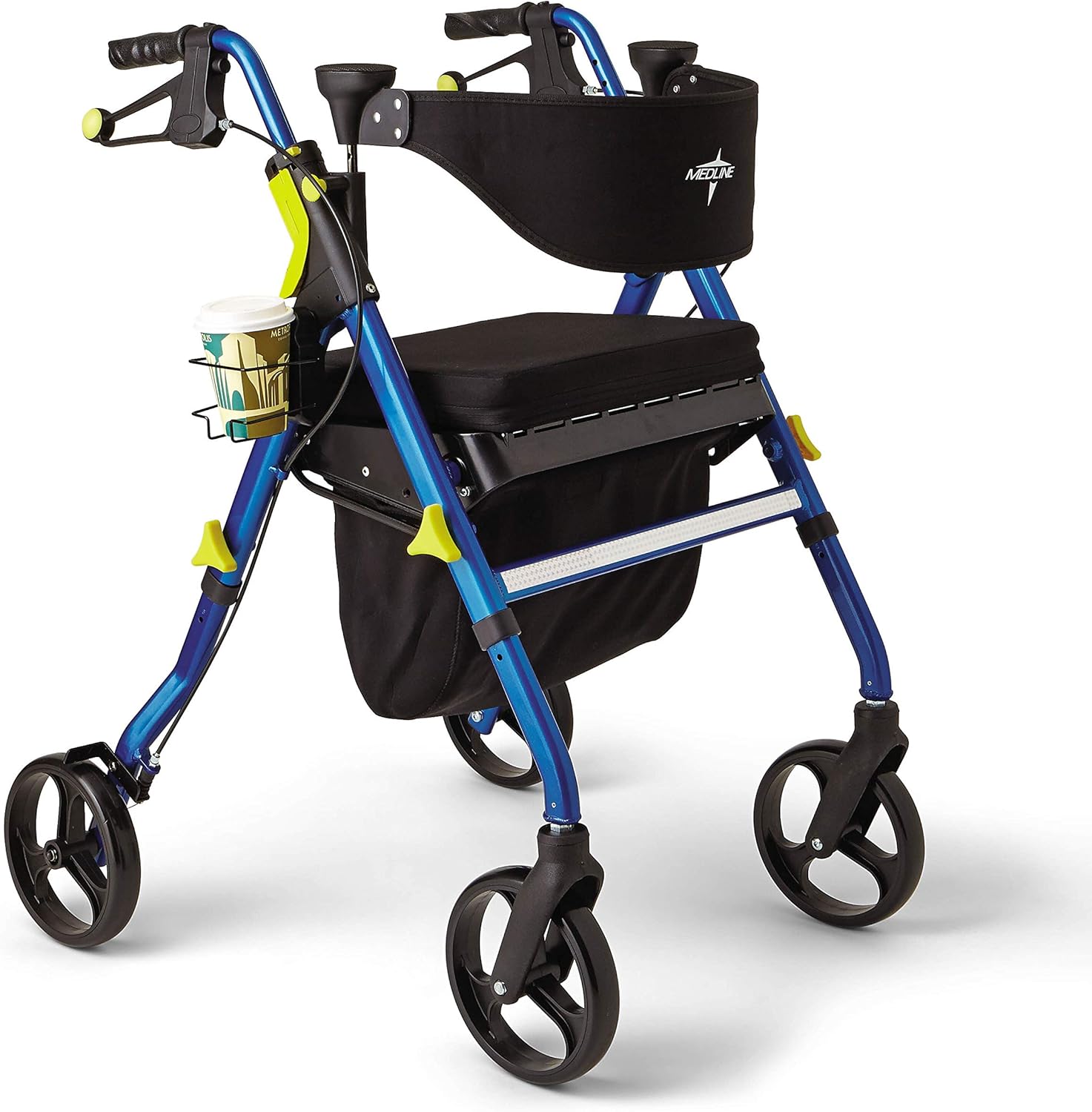 Get Discount 70% Price Medline Premium Empower Rollator Walker with Seat, Folding Rolling Walker with 8-inch Wheels, Blue