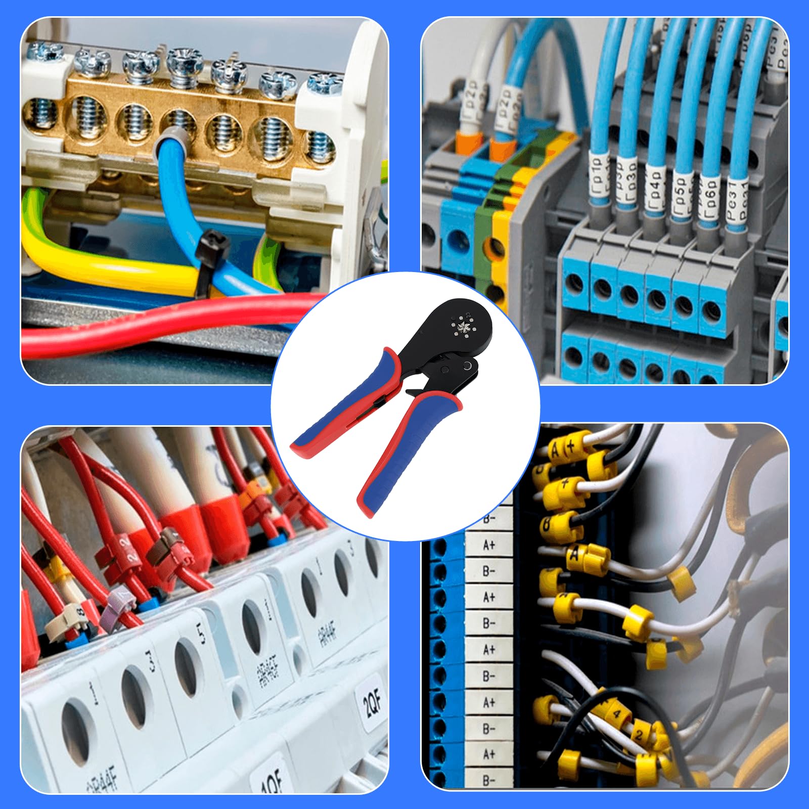 Krimptang 0,08-16 mm² (gereedschap en krimpen van kabeluiteinden), koolstofstalen kabelconnector voor smeden, geïsoleerde krimp, elektrisch