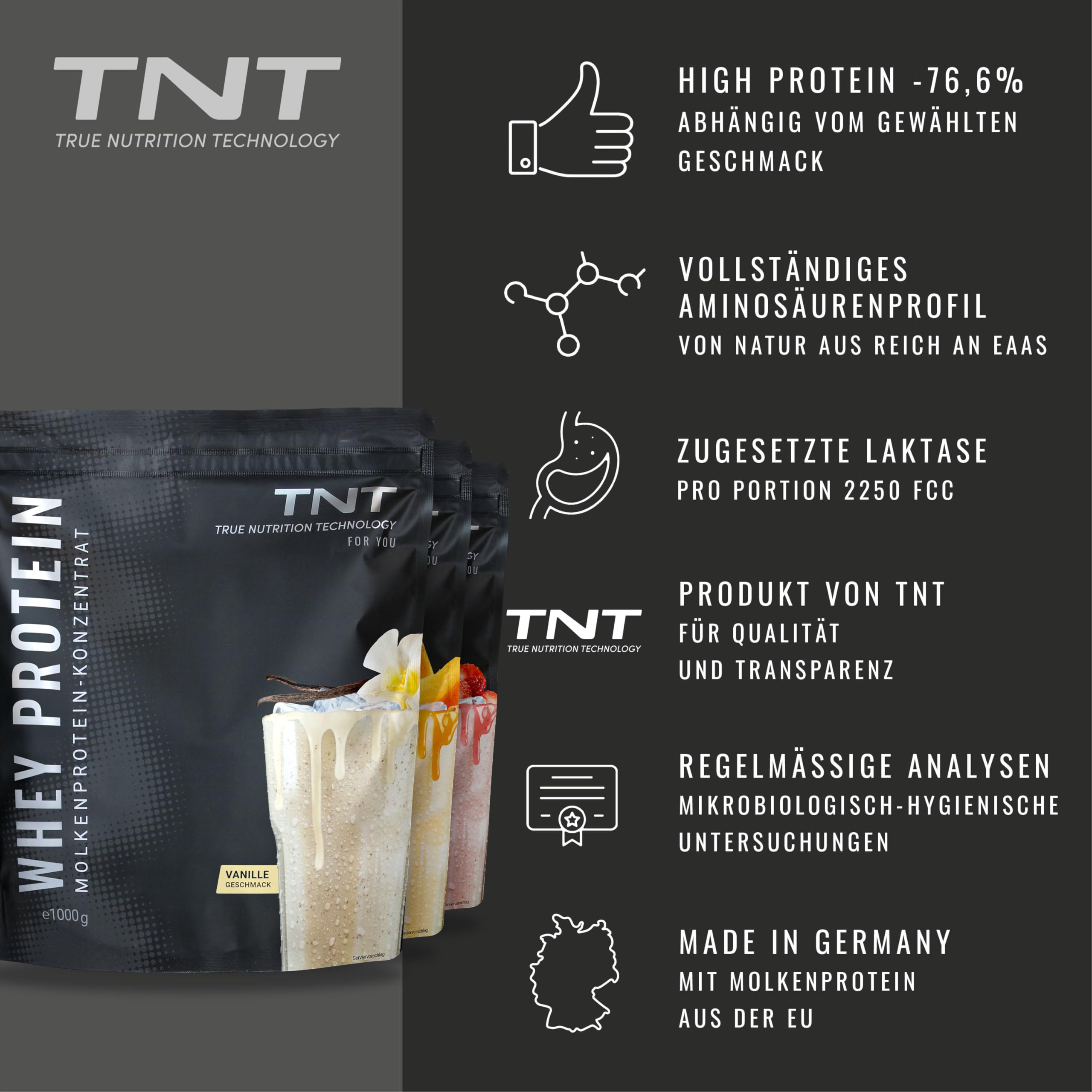TNT Naked Whey Protein w proszku (1 kg) • Proszek białkowy z laktazą do shake, pieczenia i gotowania • Doskonała rozpuszczalność i pyszny smak (truskawka)
