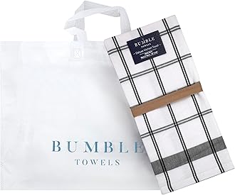 Premium Kitchen Towels (20”x 28”, 6 Pack) | Large Cotton Kitchen Hand Towels | Flat & Terry Towel | Dish Towels | Black Kitchen Towels | Highly Absorbent Tea Towels Set With Hanging Loop | Black Check