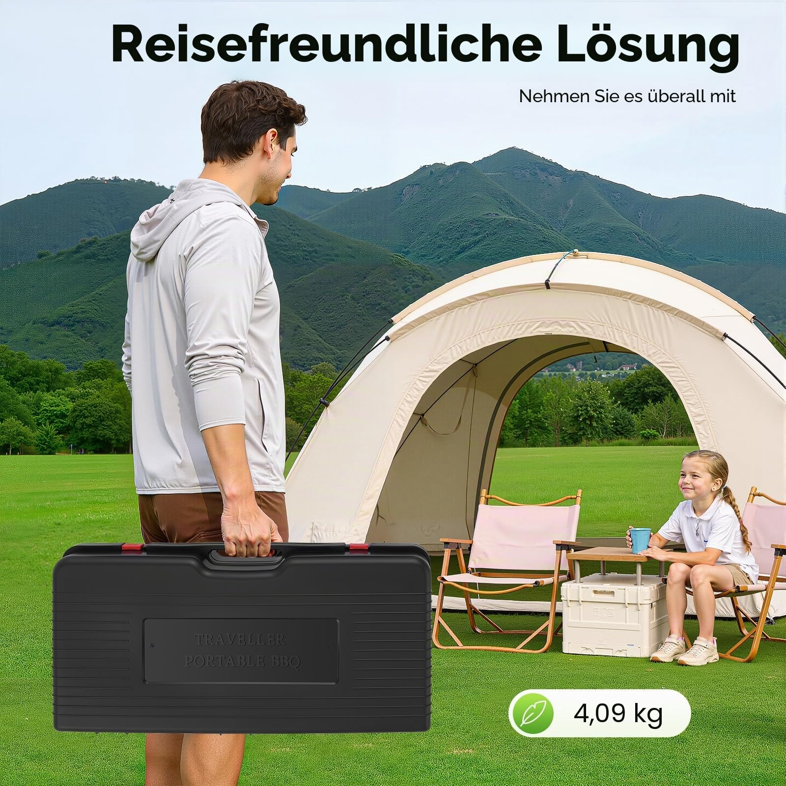 2in1 Gas Kocher 2500W, tragbarer Campingkocher mit Grillplatte & Tragekoffer, 2-flammiger Gasgrill für Outdoor & Reisen