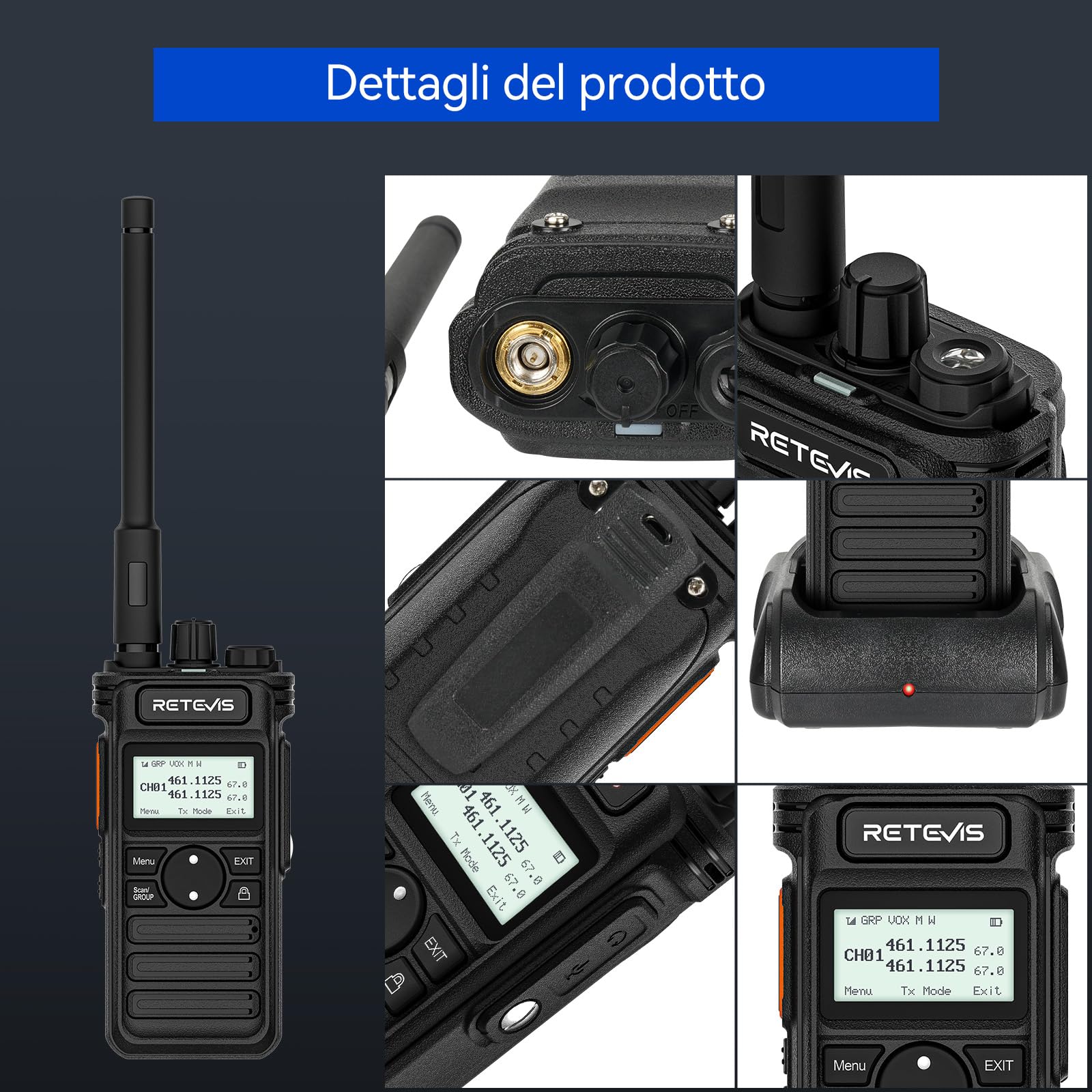 Retevis RT86S Ricetrasmittenti Professionali, Walkie-Talkie a Lungo Raggio con LCD di Facile Lettura,Torcia a LED, Tipo C 2600mAh Walkie Talkie Ricaricabili per Adulti, Logistica (Nero, 1 Pz)