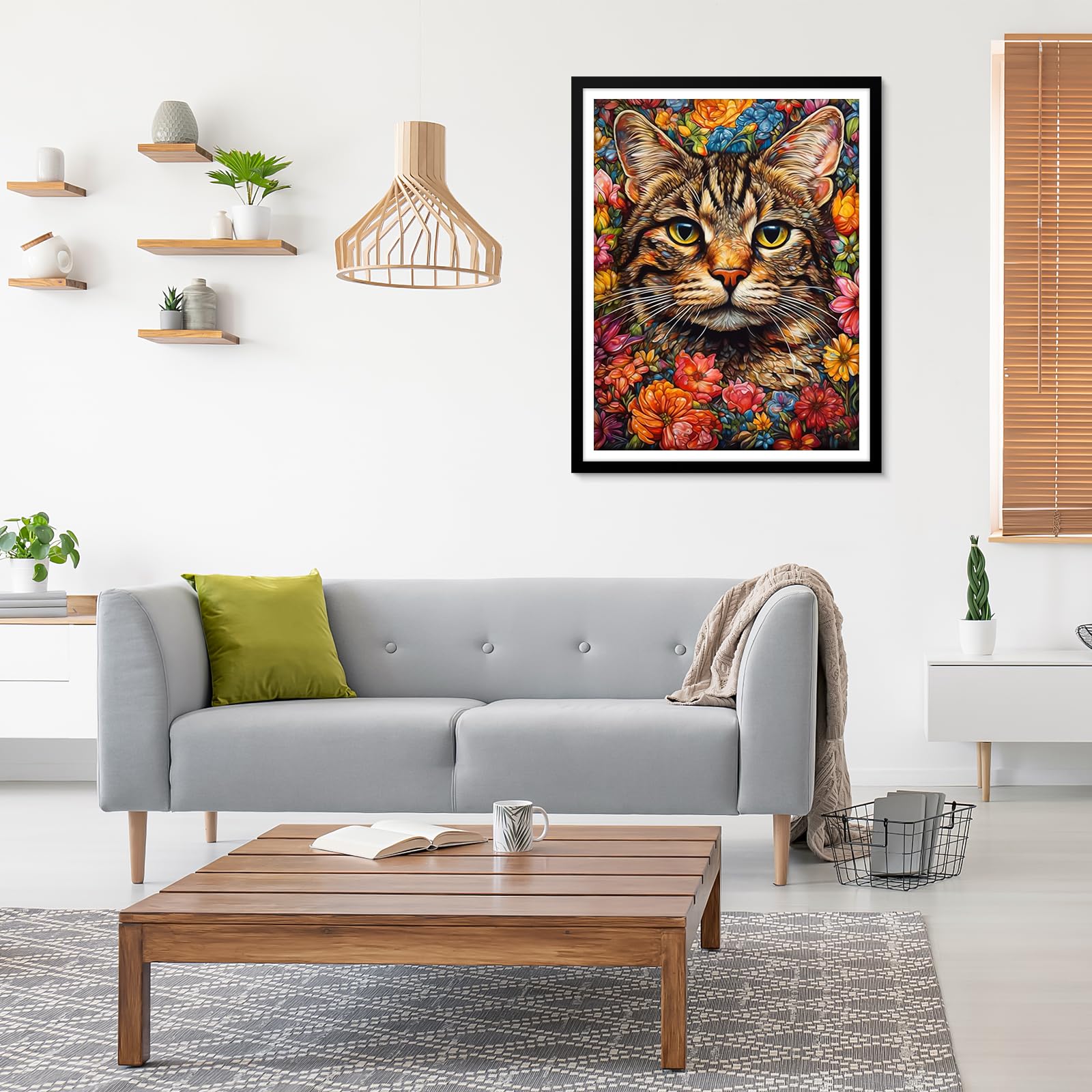 MAXBYE 5D Flower Cat Diamond Painting Kits for Adults DIY Animal Diamond Art Full Drill Crystal Rhinestone Painting Pictures Embroidery Craft Kits for Home Wall Decor 12x16inch - Image 2
