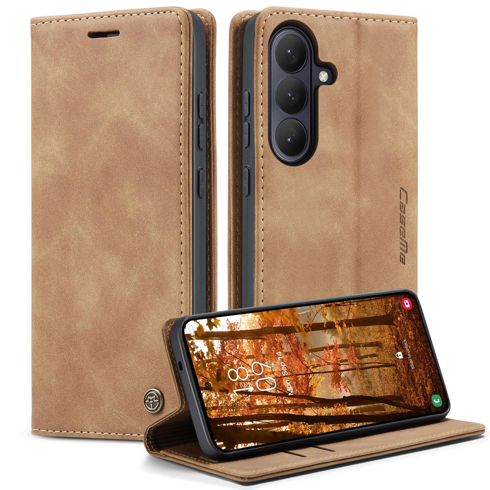 owlhold hülle für iPhone 16/17 Premium Weiches Vintage-Nubukleder klapphülle