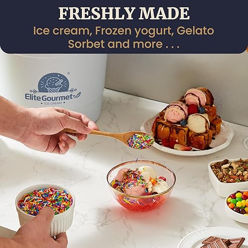 Miniatura 4 de Elite Gourmet Máquina de helados eléctrica de 4 cuartos EIM350X delicioso helado casero, gelato, sorbete, yogur congelado, recipiente de congelación