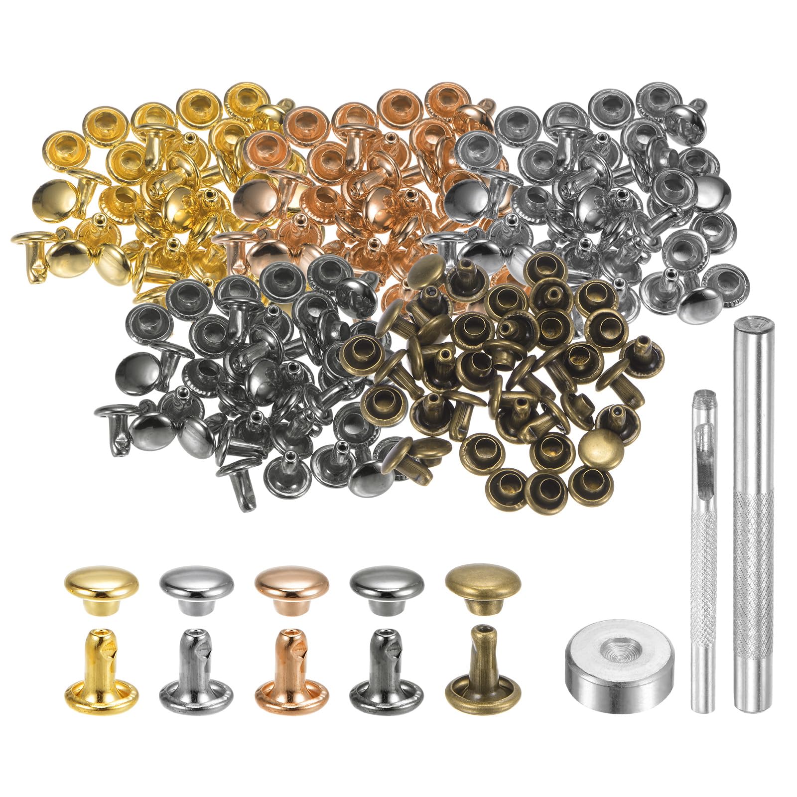 Sourcing Map Set Di 50 Rivetti Per Pelle, Rivetti A Doppio