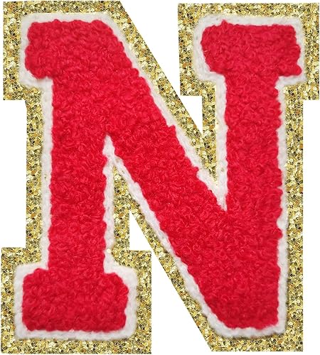 Miniatura 54 de Parches de letras termo-adhesivas de felpilla para chaquetas, parches de letras universitarias con brillantina para planchar en la letra azul A